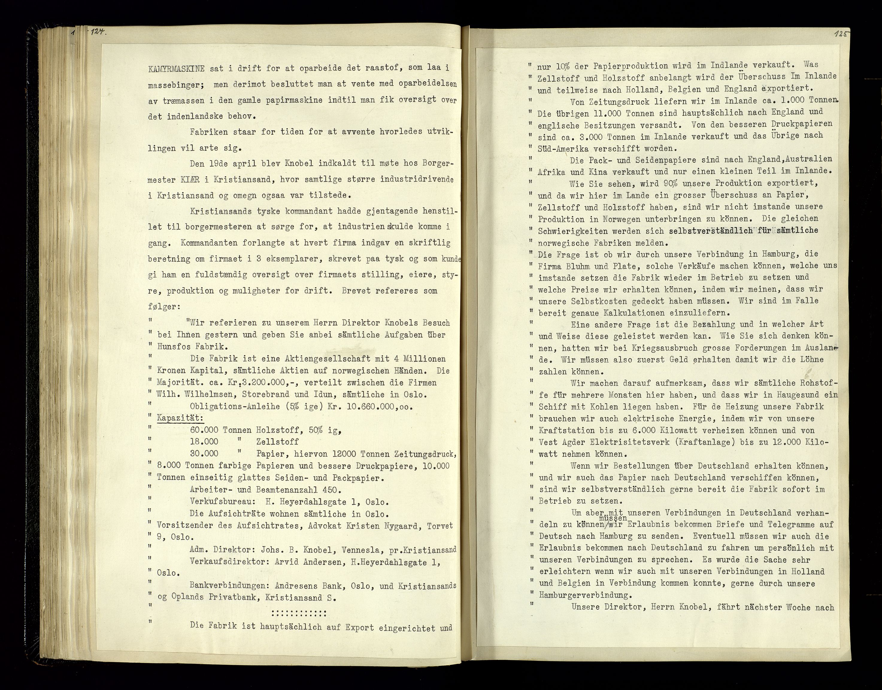 Hunsfos fabrikker, AV/SAK-D/1440/02/L0006: Referatprotokoll fra styremøter, 1938-1950, p. 124-125