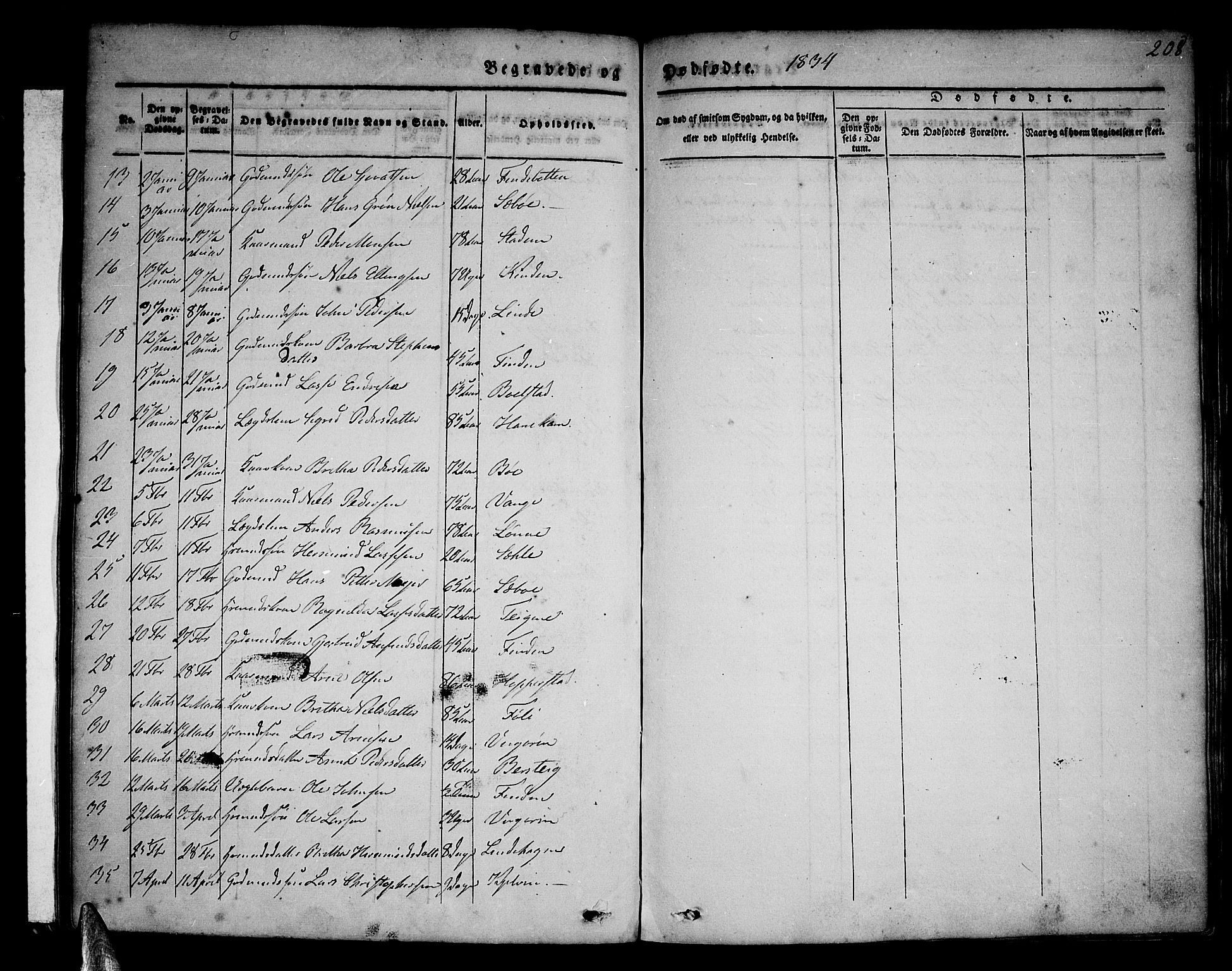 Vik sokneprestembete, AV/SAB-A-81501/H/Haa/Haaa/L0007: Parish register (official) no. A 7, 1831-1845, p. 208