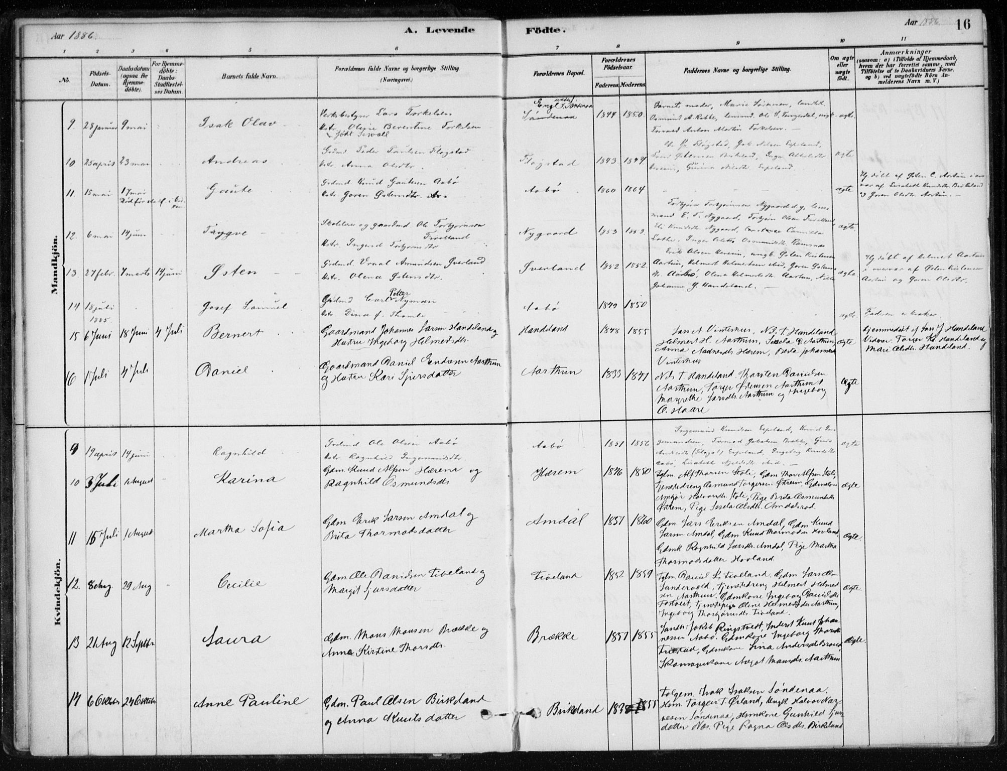 Sand sokneprestkontor, AV/SAST-A-101848/01/III/L0006: Parish register (official) no. A 6, 1880-1898, p. 16