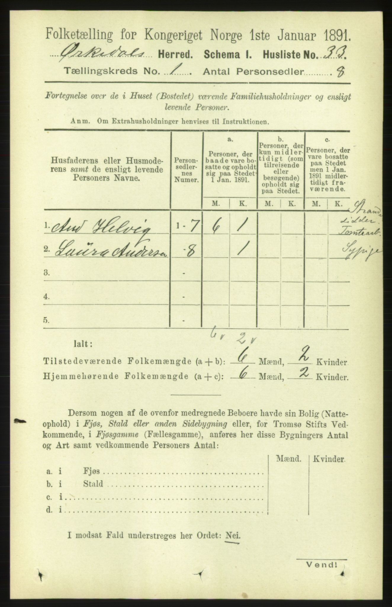RA, 1891 census for 1638 Orkdal, 1891, p. 78