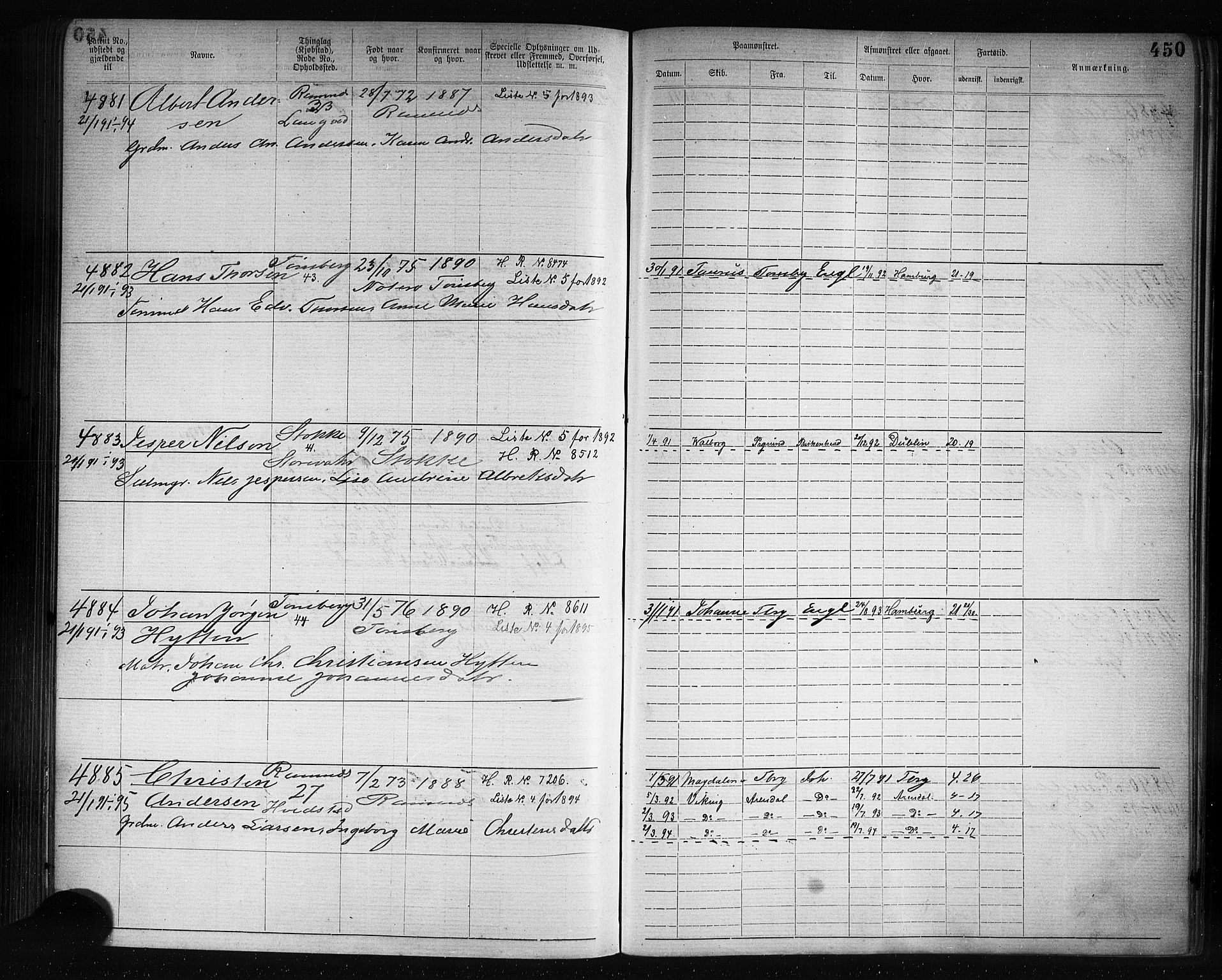 Tønsberg innrulleringskontor, AV/SAKO-A-786/F/Fb/L0007: Annotasjonsrulle Patent nr. 2636-5150, 1881-1892, p. 451