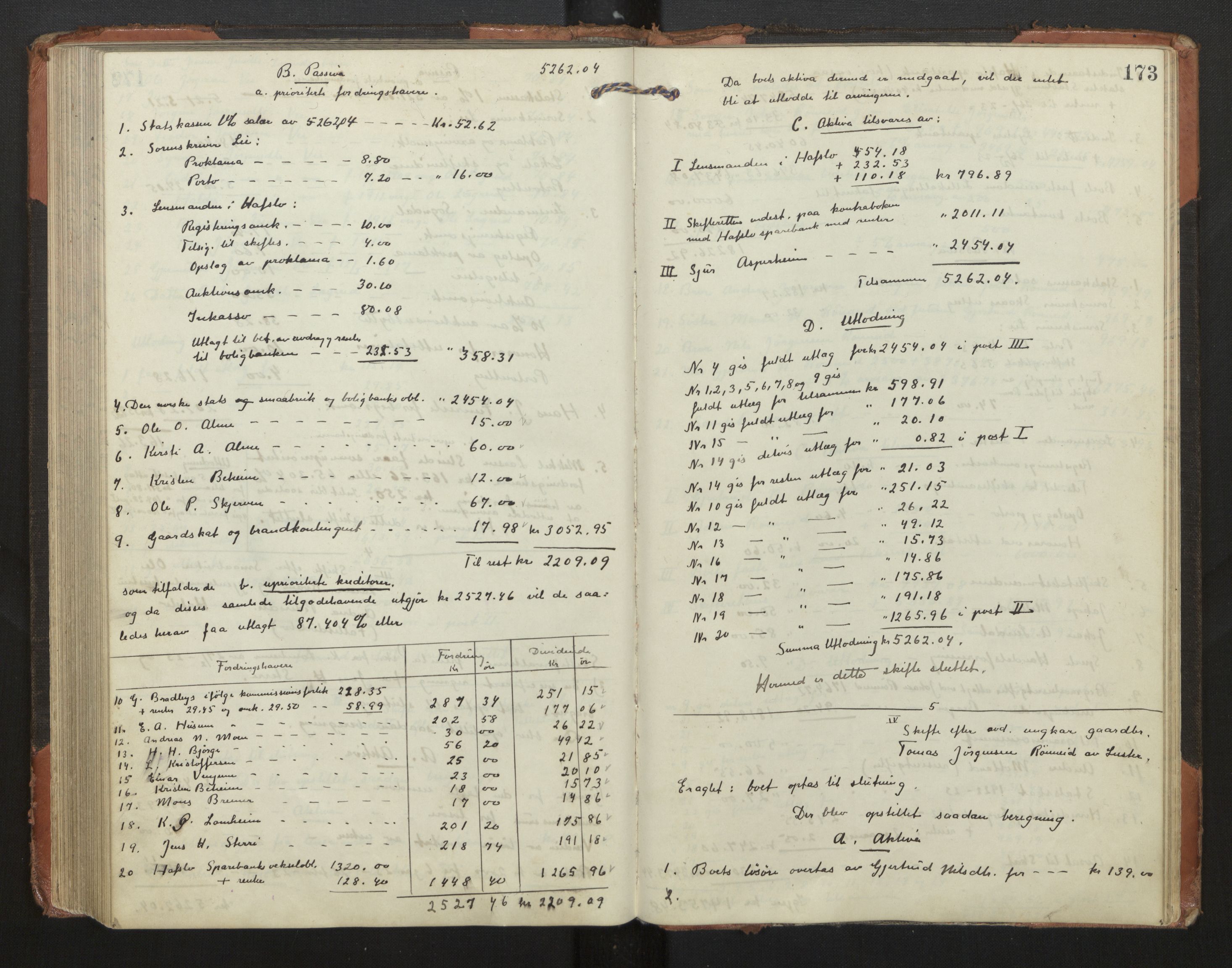 Indre Sogn tingrett, AV/SAB-A-3301/1/H/Hd/L0008: Skifteutlodningsprotokoll 8, 1912-1923, p. 172b-173a