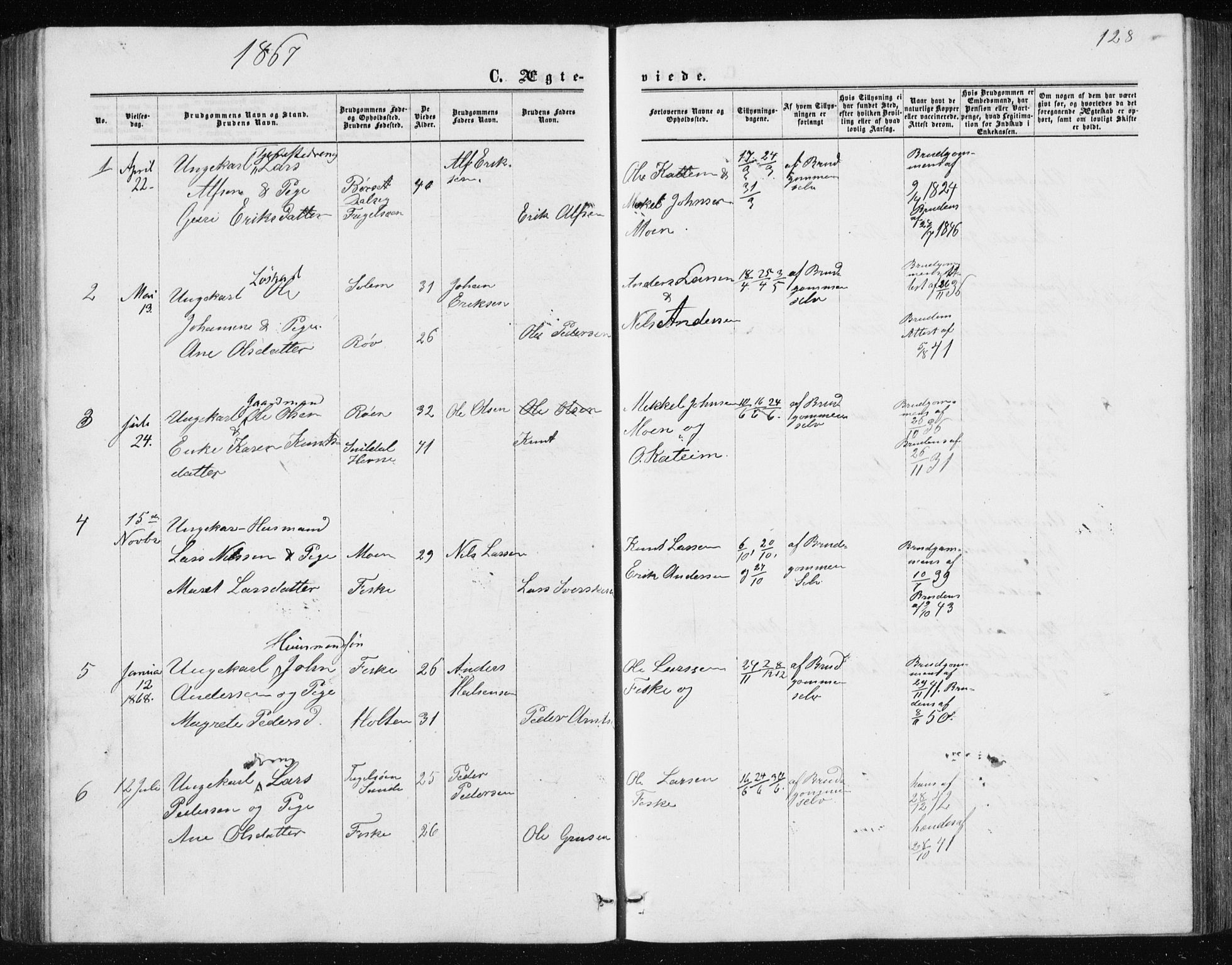 Ministerialprotokoller, klokkerbøker og fødselsregistre - Møre og Romsdal, AV/SAT-A-1454/597/L1064: Parish register (copy) no. 597C01, 1866-1898, p. 128