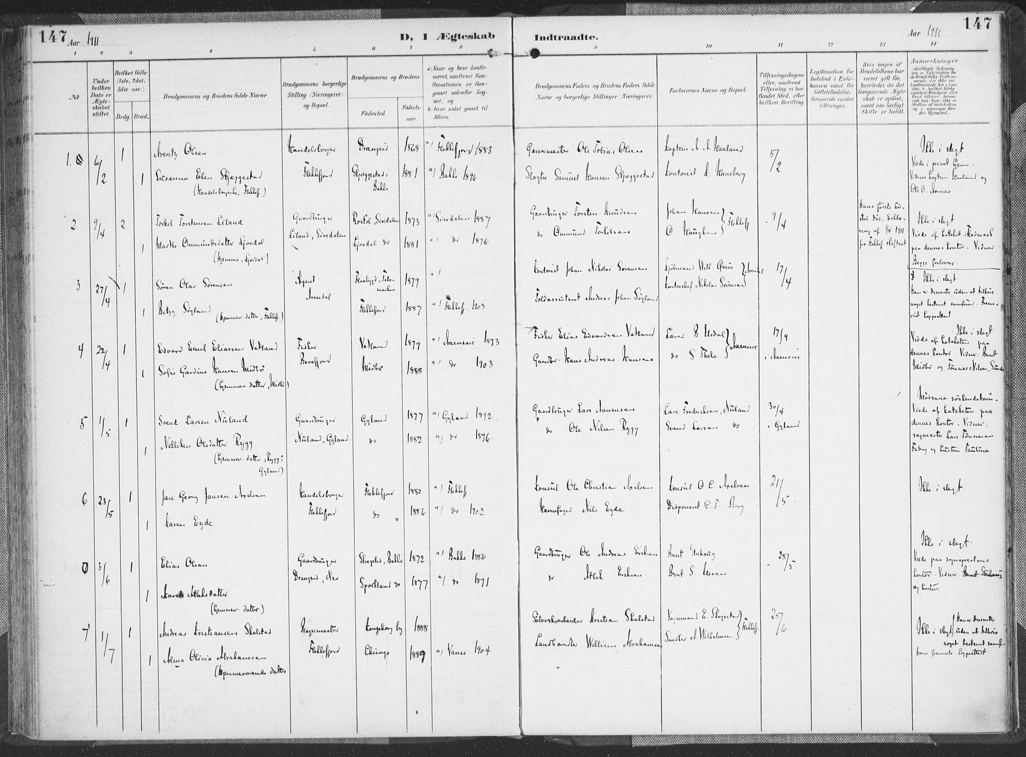 Flekkefjord sokneprestkontor, AV/SAK-1111-0012/F/Fa/Faa/L0002: Parish register (official) no. A 2, 1900-1912, p. 147