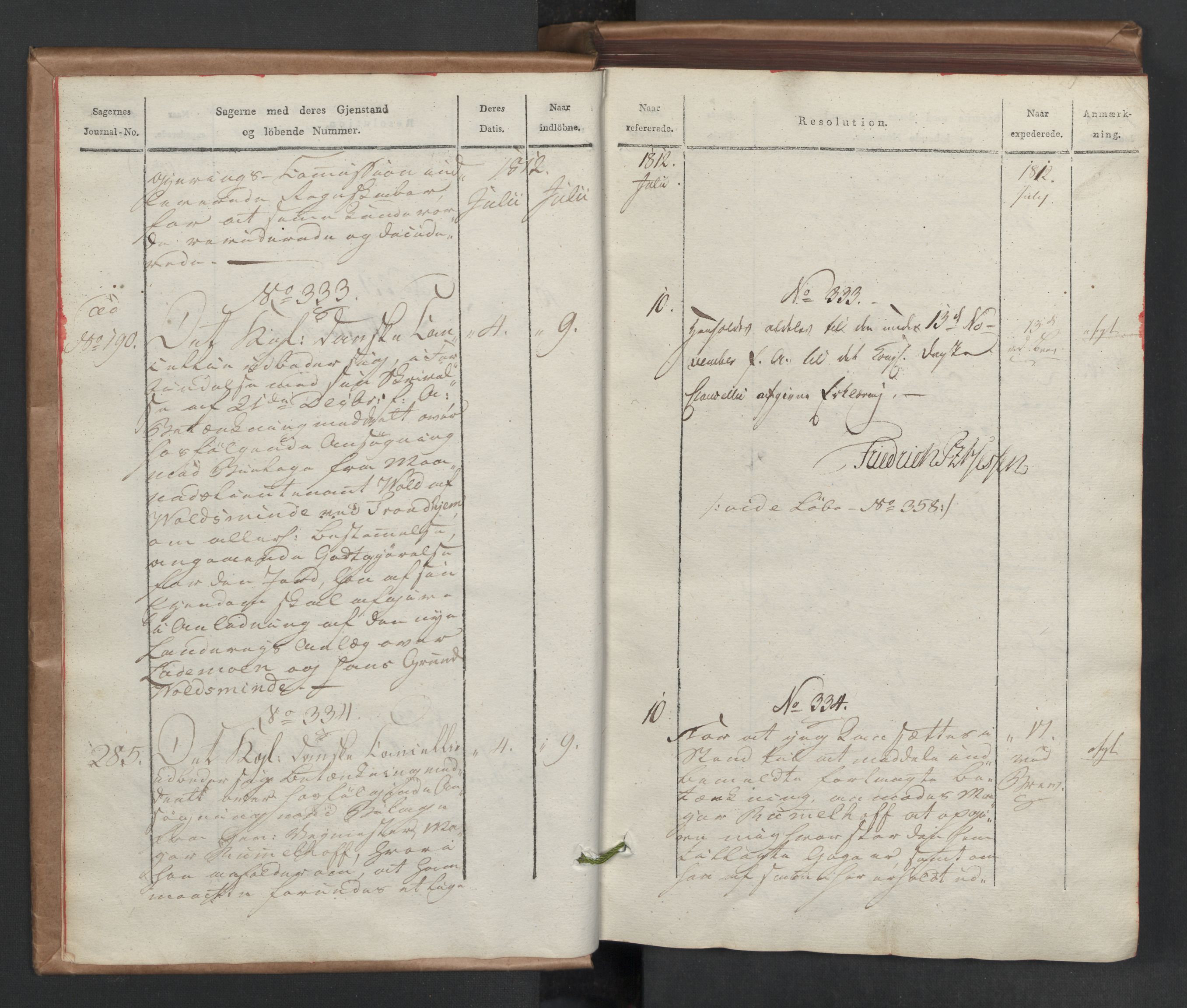 Stattholderembetet 1810-1814, 2. kontor (Kontor B), AV/RA-EA-5432/Aa/L0002: Kollegial referatprotokoll,  j.nr. 284-511,  l.nr. 328-639, 1812-1813, p. 6