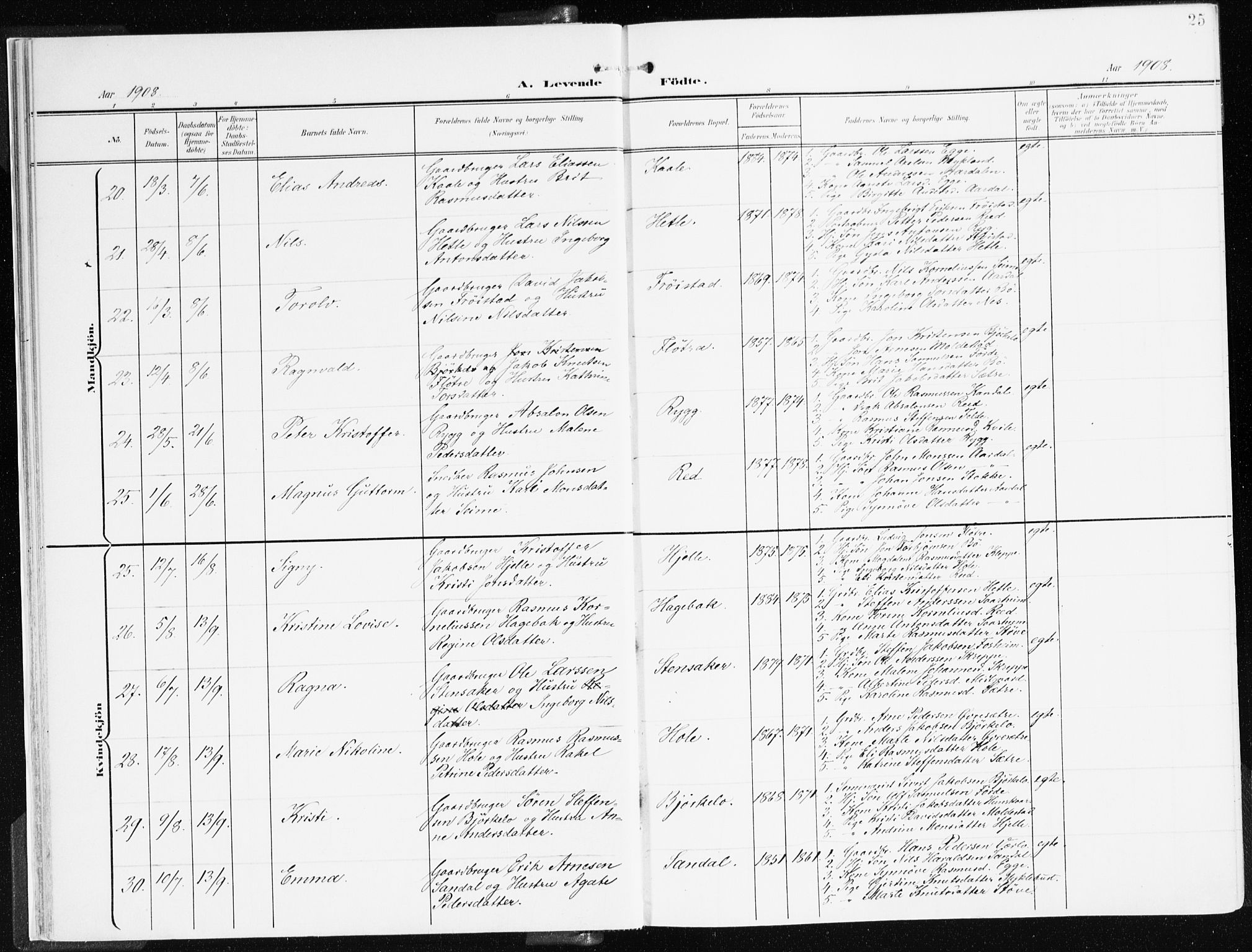 Gloppen sokneprestembete, AV/SAB-A-80101/H/Haa/Haac/L0003: Parish register (official) no. C 3, 1904-1921, p. 25