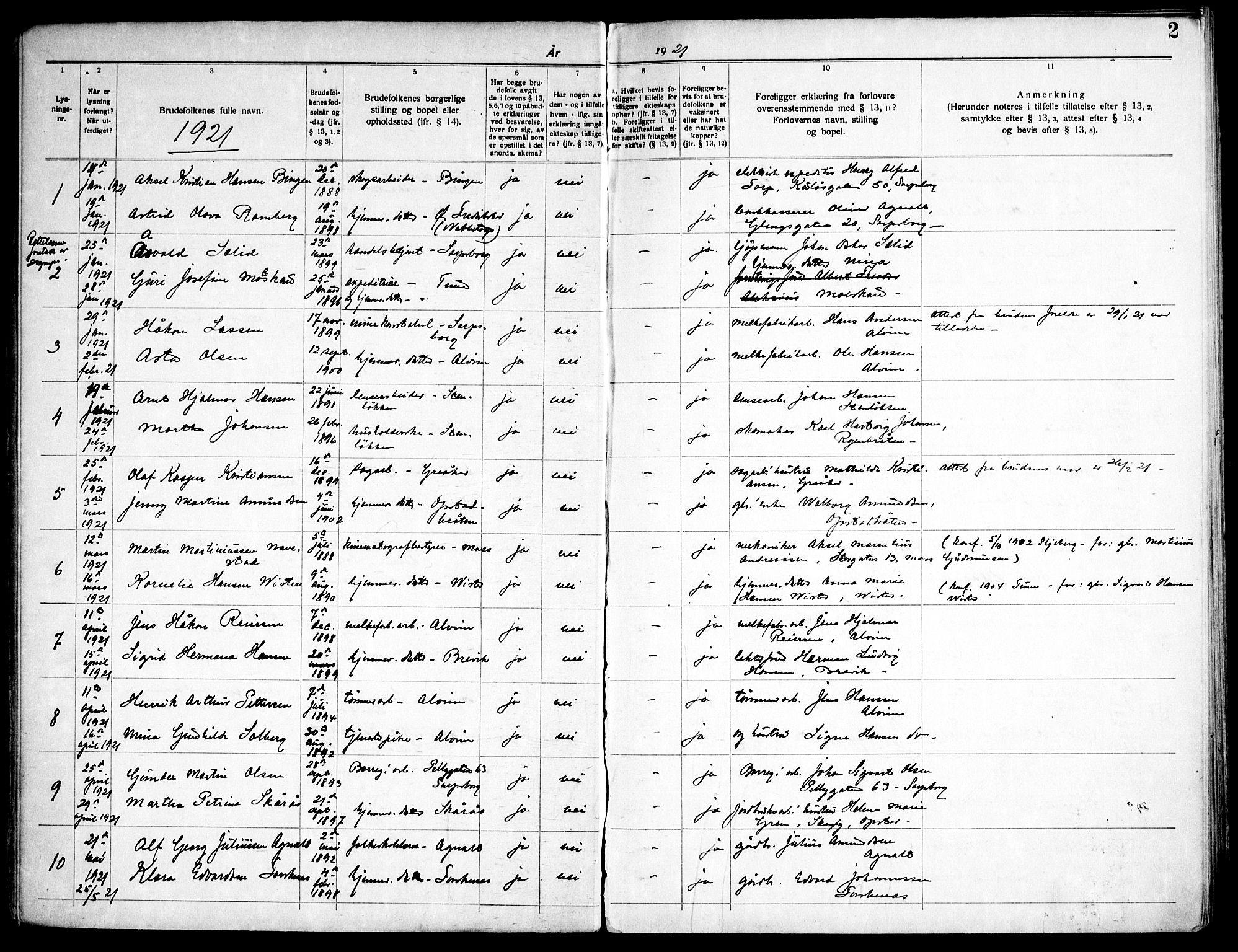 Tune prestekontor Kirkebøker, AV/SAO-A-2007/H/Ha/L0001: Banns register no. I 1, 1919-1946, p. 2