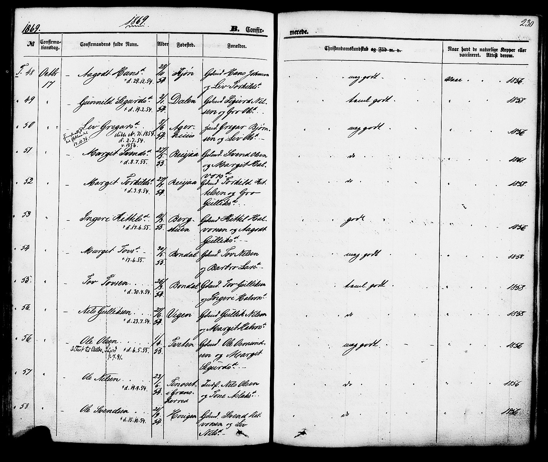 Hjartdal kirkebøker, AV/SAKO-A-270/F/Fa/L0009: Parish register (official) no. I 9, 1860-1879, p. 230