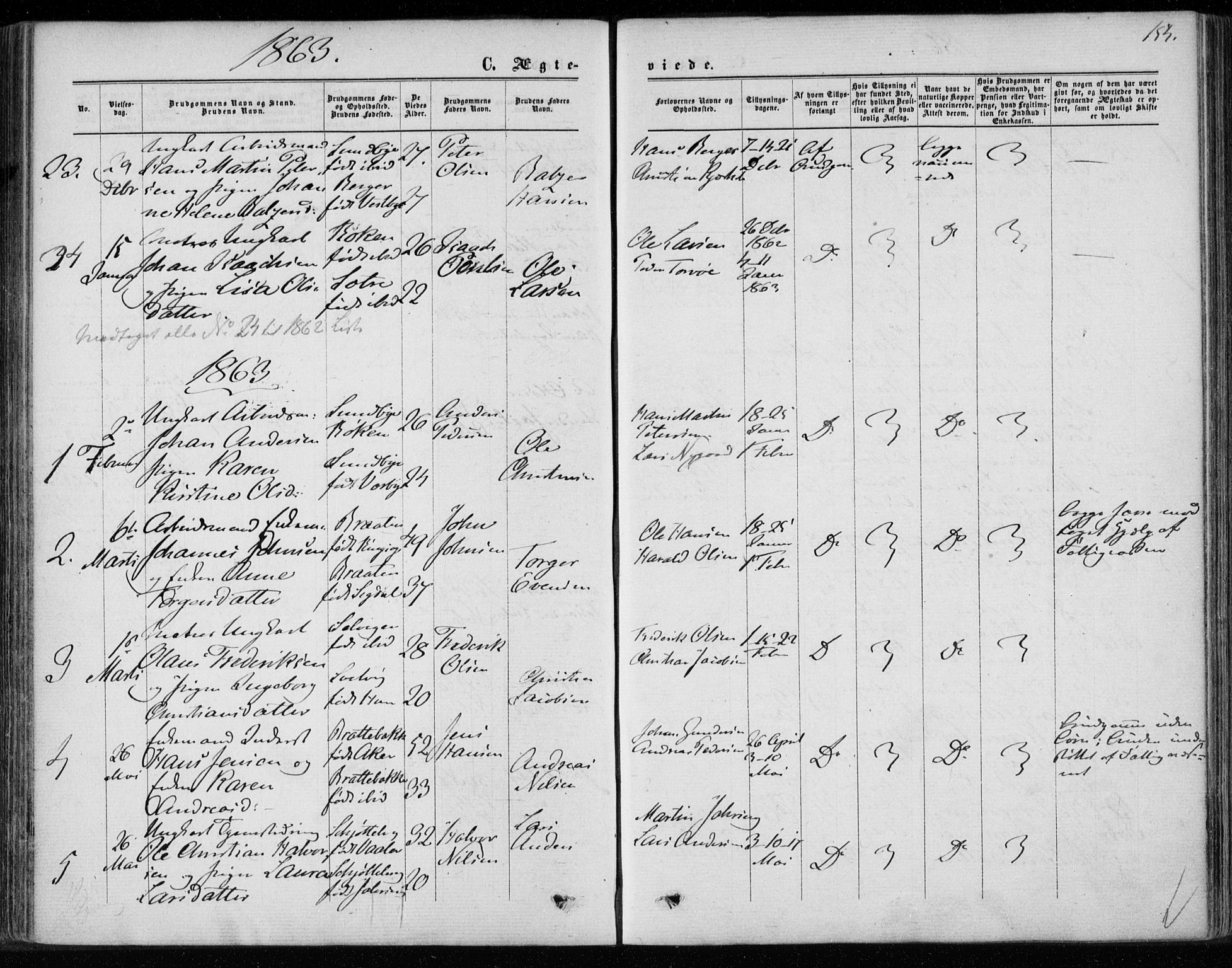 Hurum kirkebøker, SAKO/A-229/F/Fa/L0012: Parish register (official) no. 12, 1861-1875, p. 154