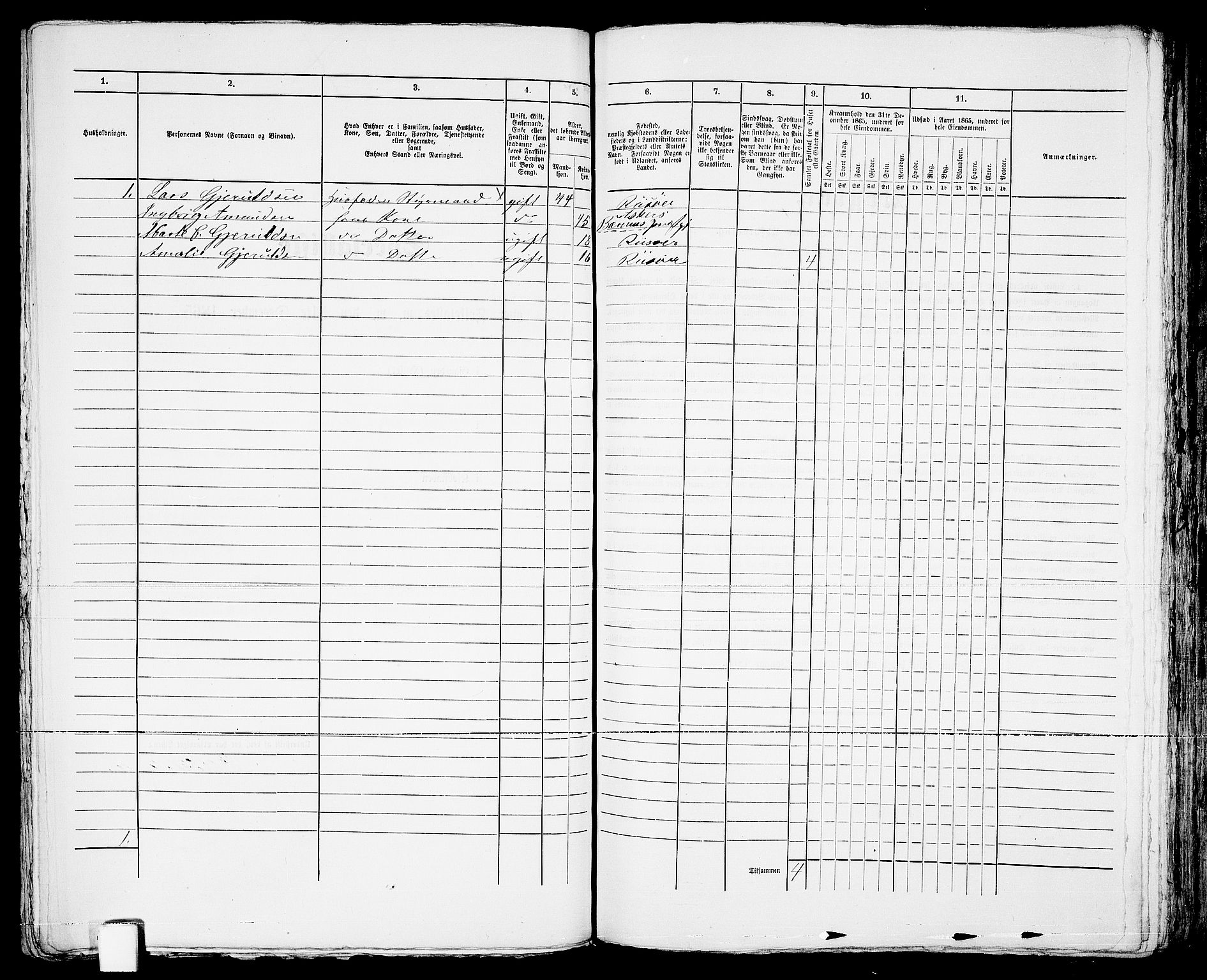 RA, 1865 census for Risør/Risør, 1865, p. 160