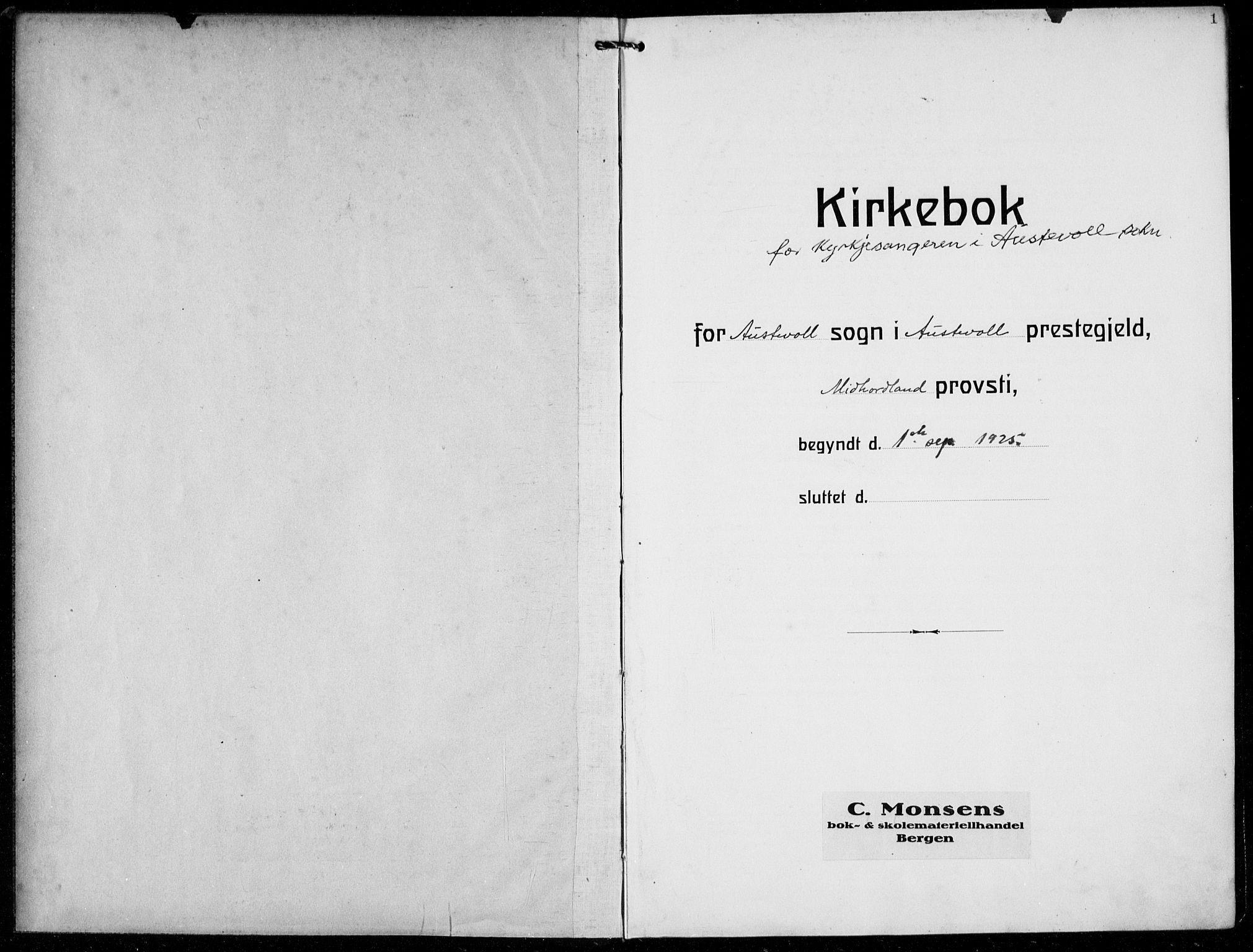 Austevoll Sokneprestembete, SAB/A-74201/H/Hab: Parish register (copy) no. A  6, 1925-1938, p. 1