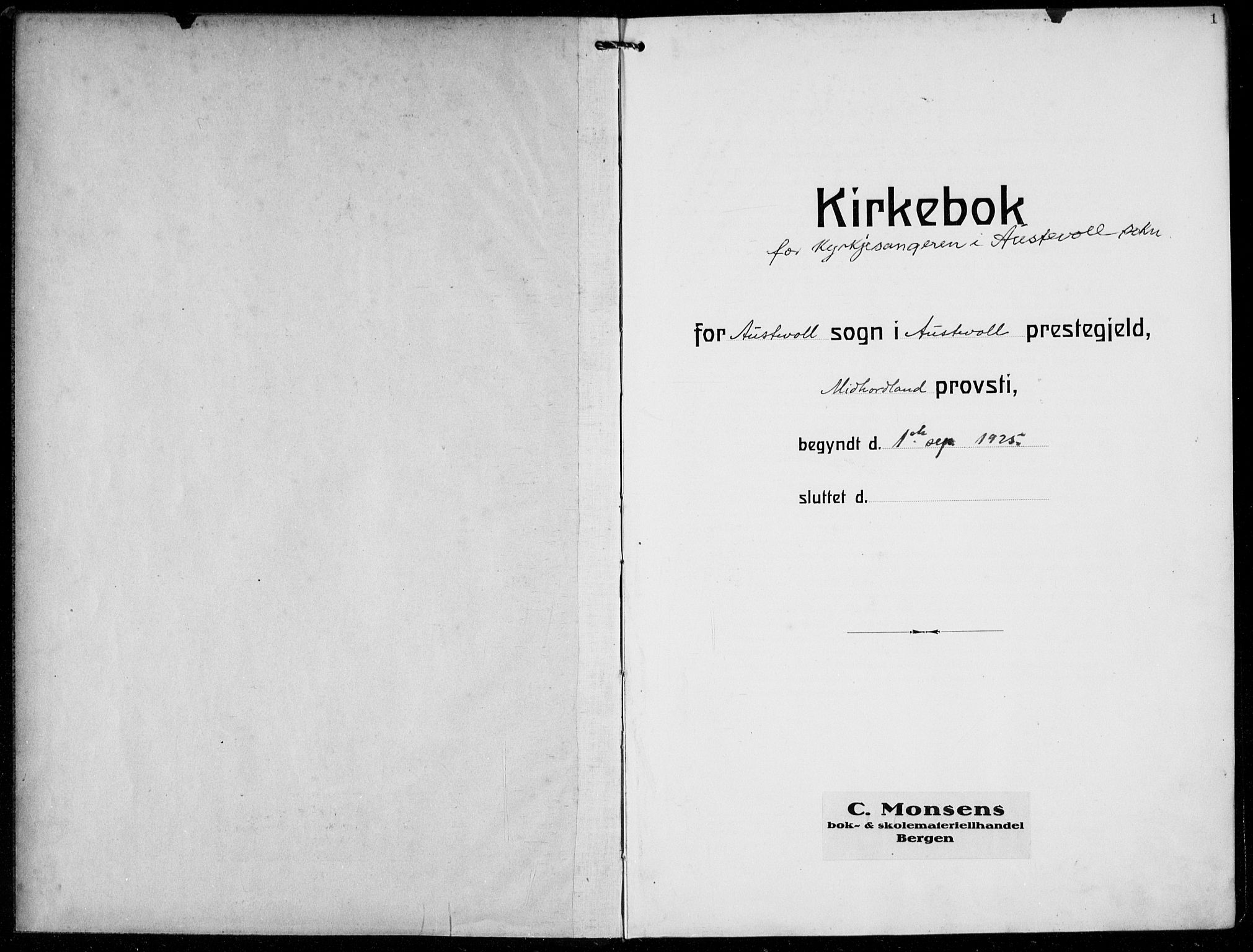 Austevoll sokneprestembete, AV/SAB-A-74201/H/Ha/Hab/Haba/L0006: Parish register (copy) no. A  6, 1925-1938, p. 1