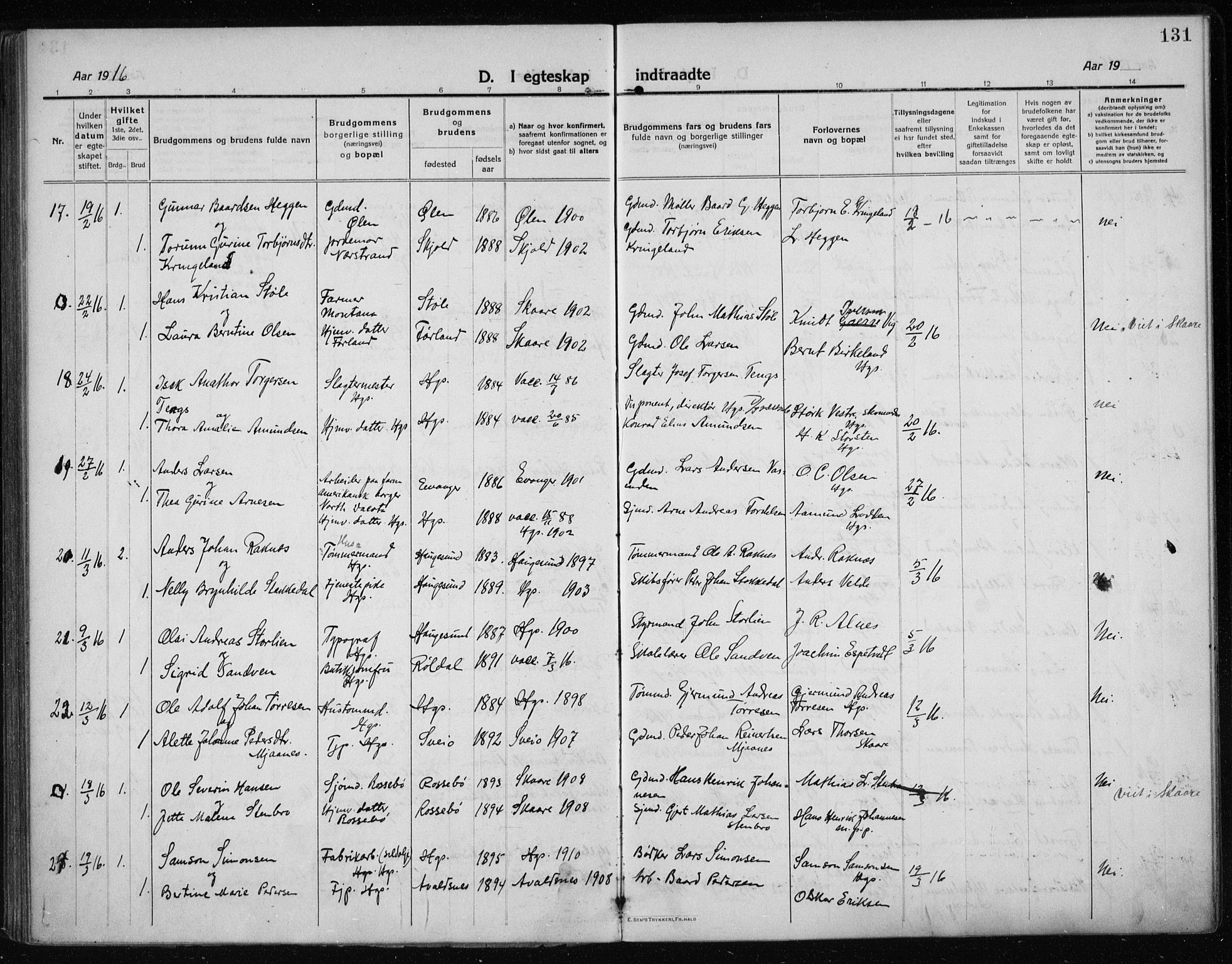 Haugesund sokneprestkontor, SAST/A -101863/H/Ha/Haa/L0009: Parish register (official) no. A 9, 1914-1929, p. 131