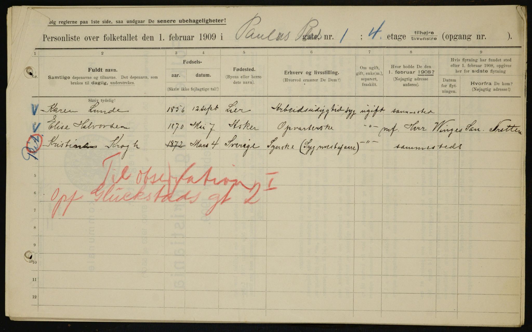 OBA, Municipal Census 1909 for Kristiania, 1909, p. 71107