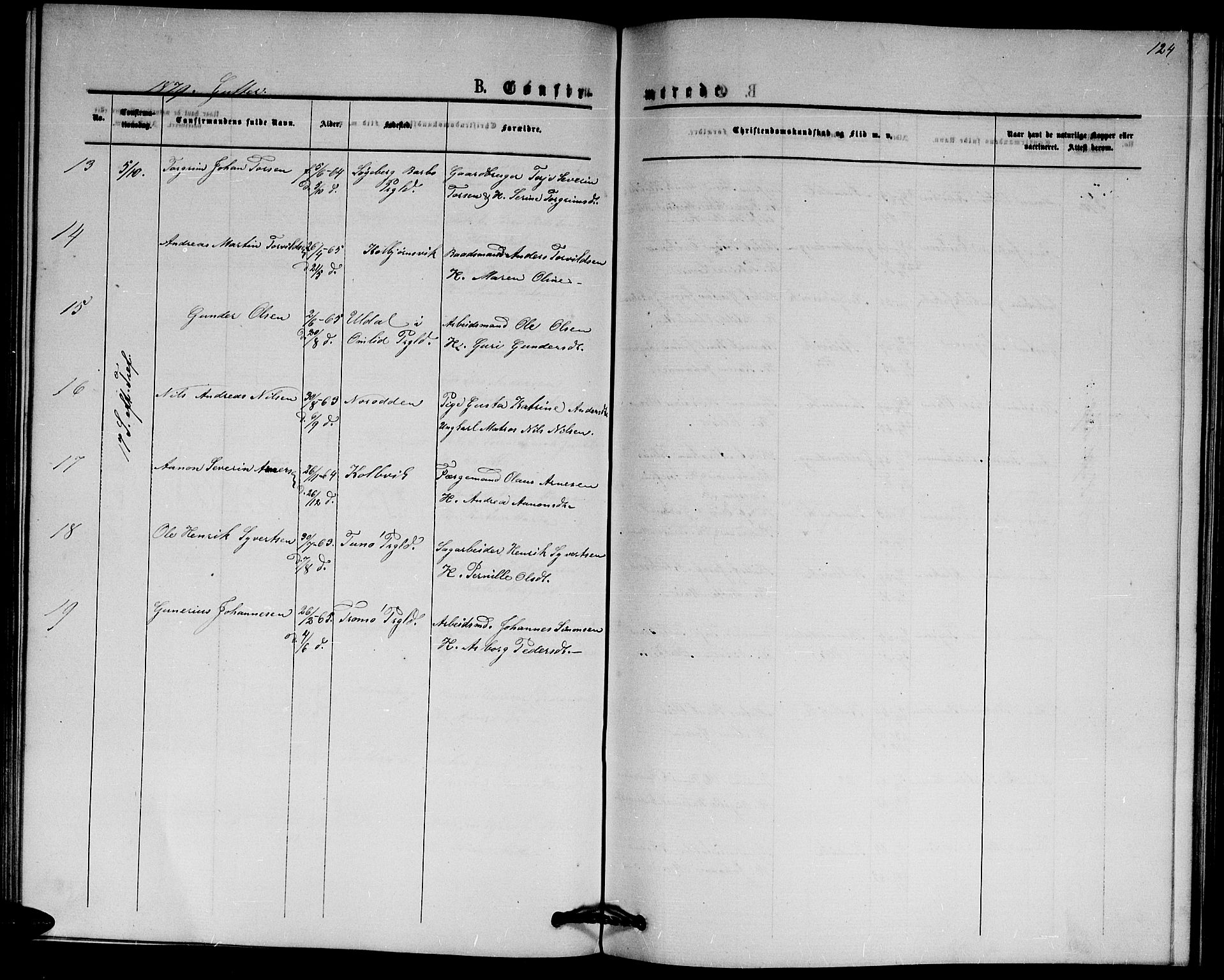 Hisøy sokneprestkontor, AV/SAK-1111-0020/F/Fb/L0002: Parish register (copy) no. B 2, 1873-1885, p. 124