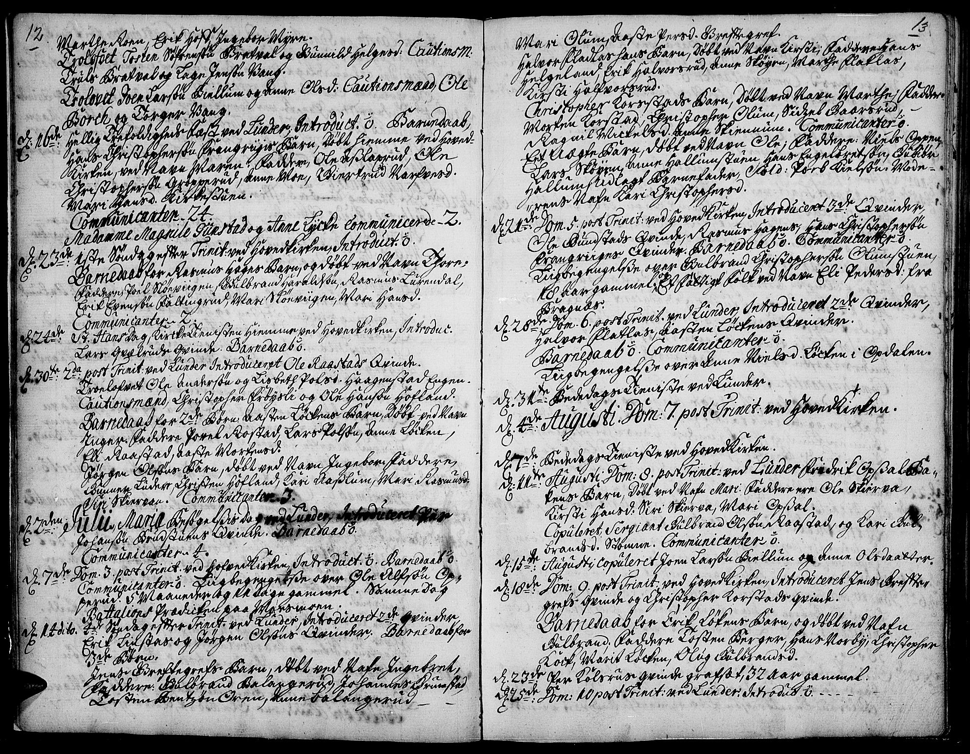 Jevnaker prestekontor, AV/SAH-PREST-116/H/Ha/Haa/L0002: Parish register (official) no. 2, 1725-1751, p. 12-13