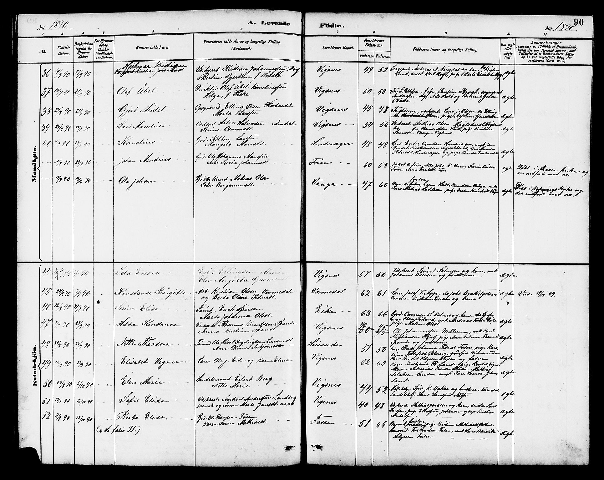 Avaldsnes sokneprestkontor, SAST/A -101851/H/Ha/Hab/L0007: Parish register (copy) no. B 7, 1885-1909, p. 90