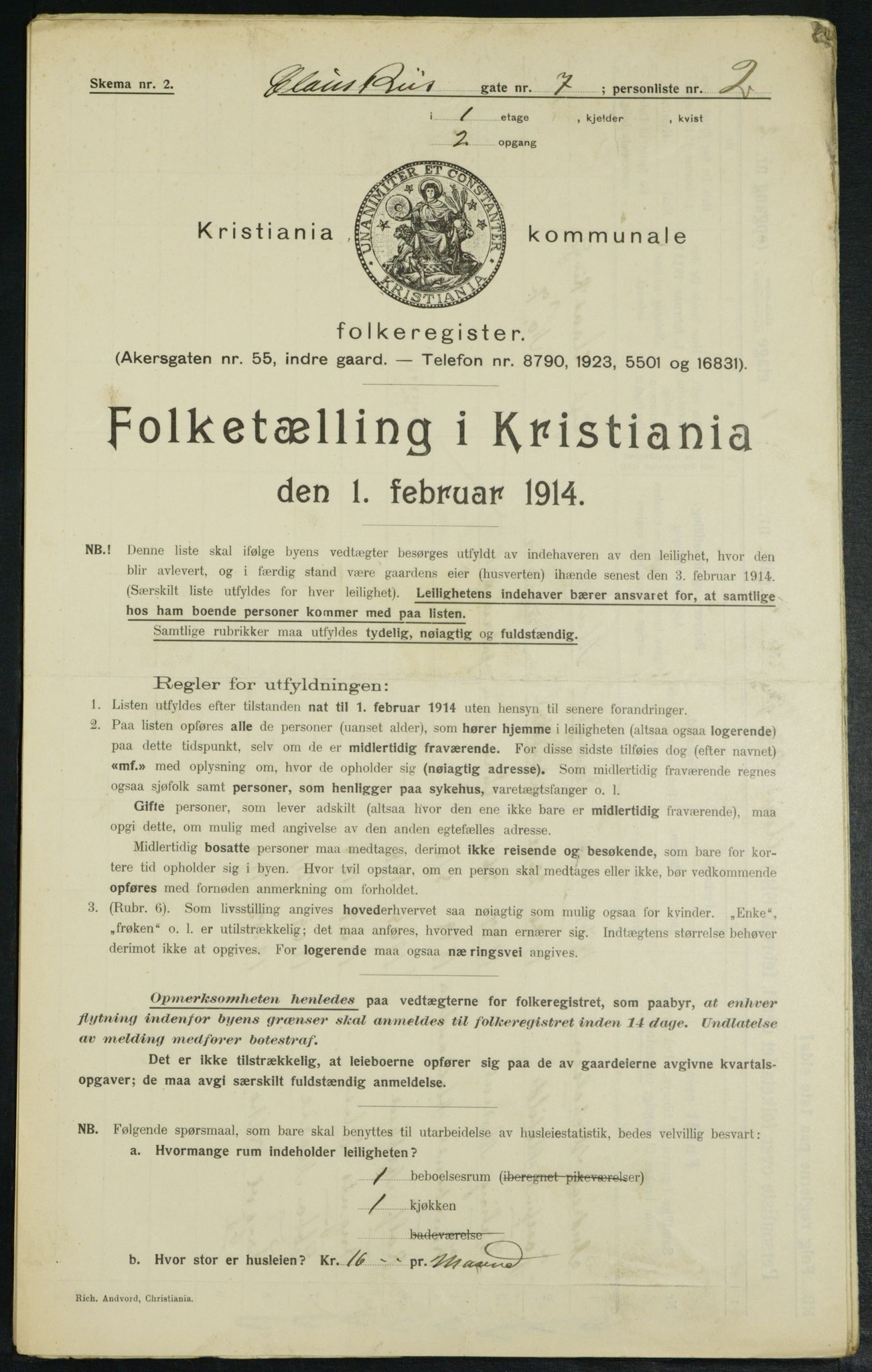 OBA, Municipal Census 1914 for Kristiania, 1914, p. 12873