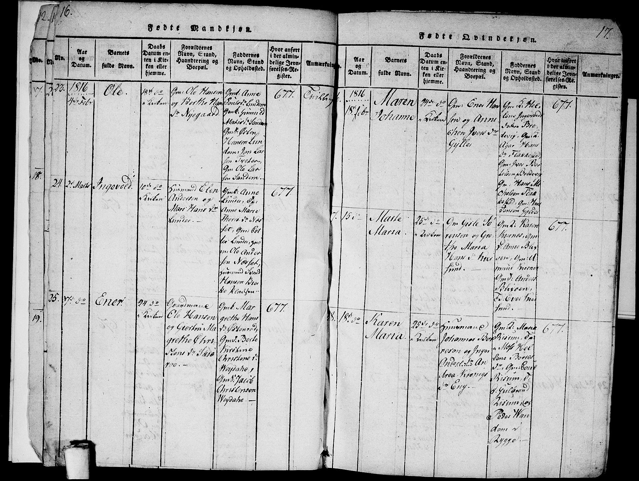 Våler prestekontor Kirkebøker, AV/SAO-A-11083/G/Ga/L0001: Parish register (copy) no. I 1, 1815-1839, p. 16-17