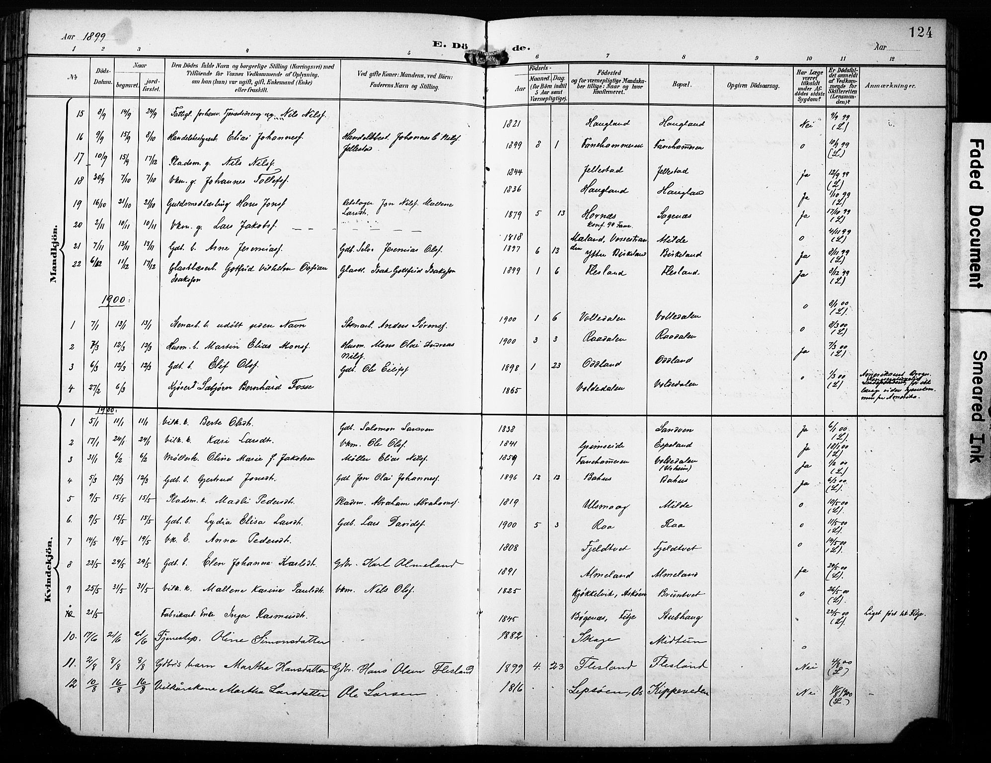 Fana Sokneprestembete, AV/SAB-A-75101/H/Haa/Haab/L0003: Parish register (official) no. B 3, 1898-1907, p. 124