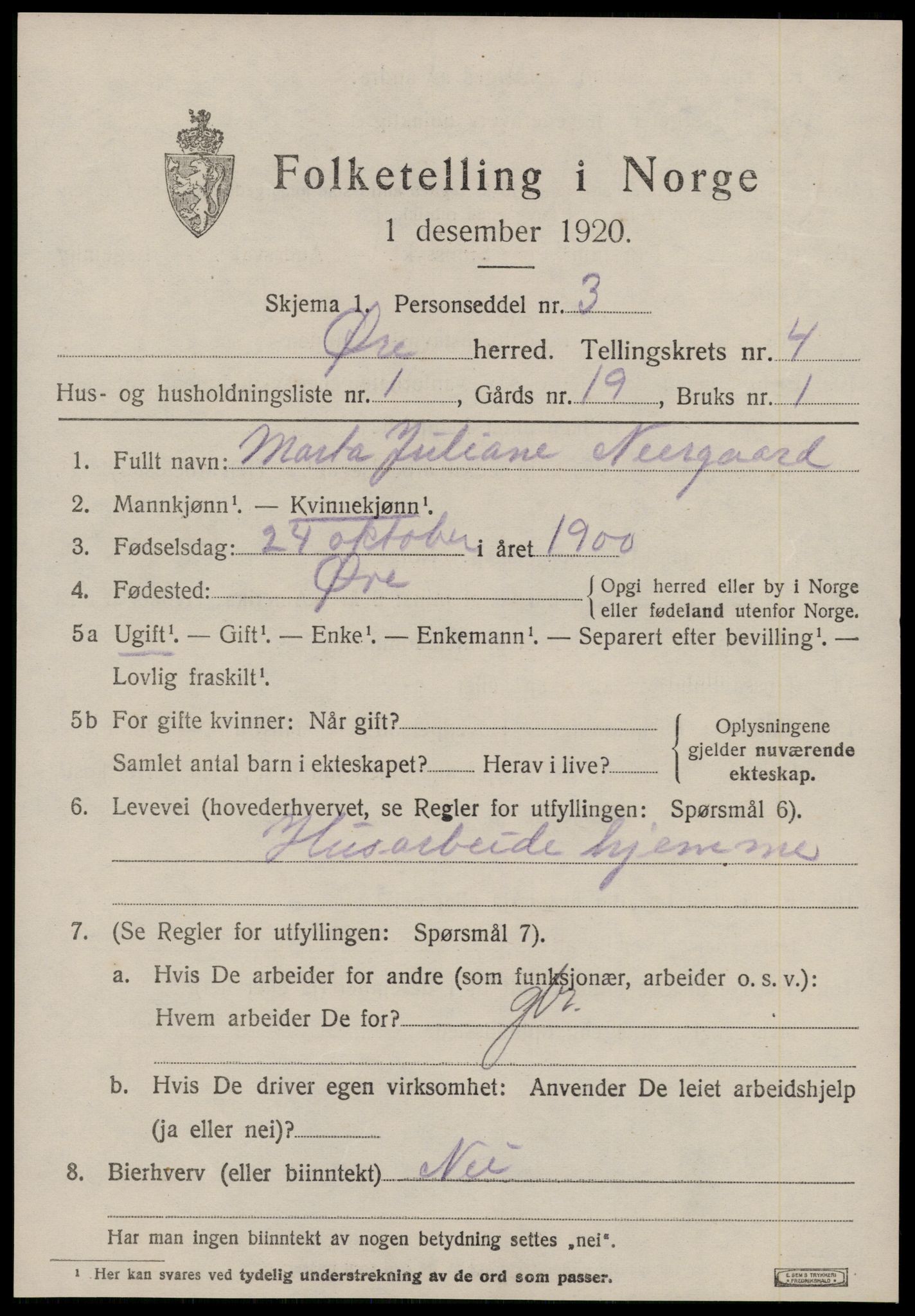 SAT, 1920 census for Øre, 1920, p. 2037