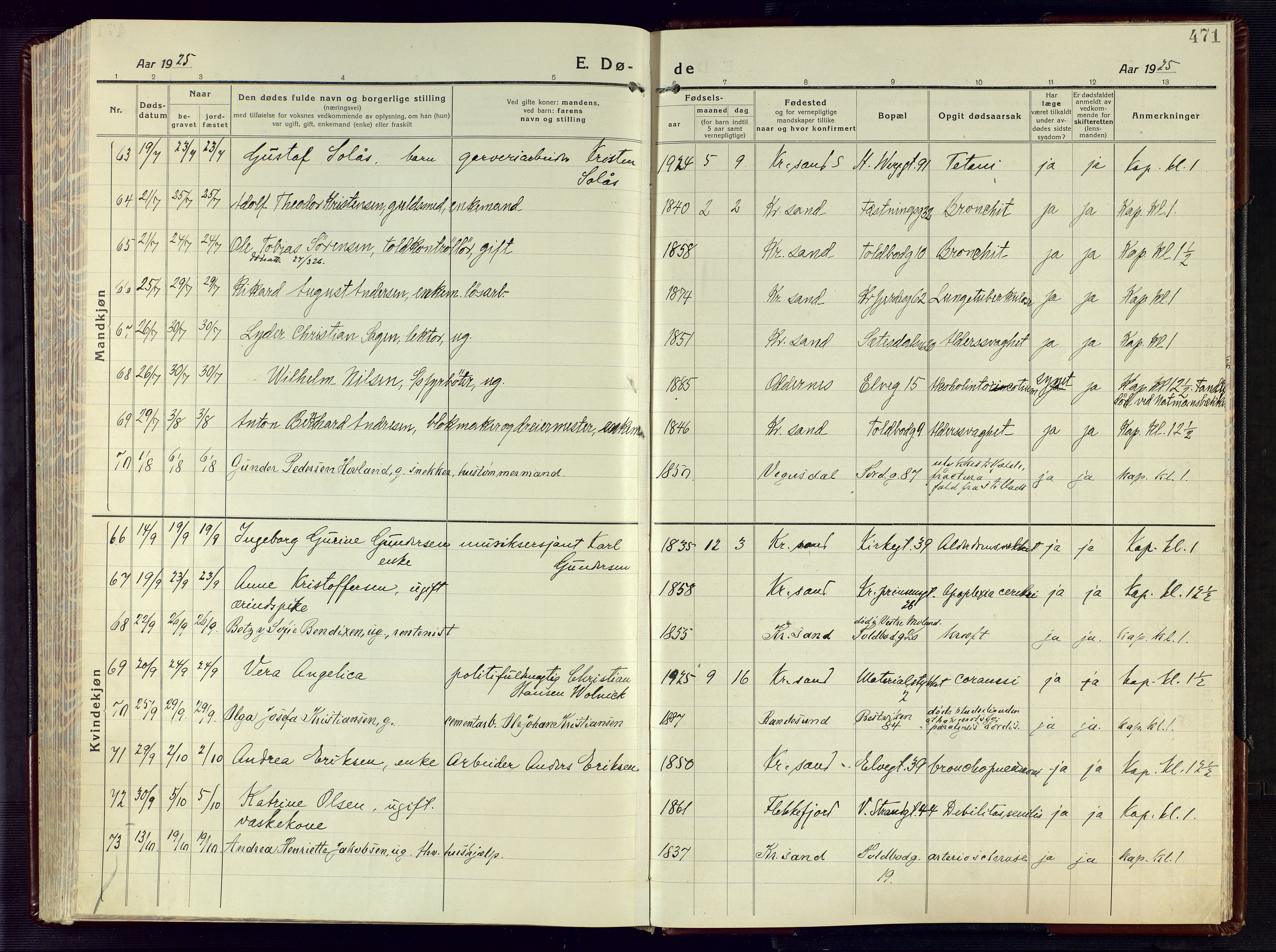 Kristiansand domprosti, AV/SAK-1112-0006/F/Fa/L0028: Parish register (official) no. A 27, 1917-1926, p. 471