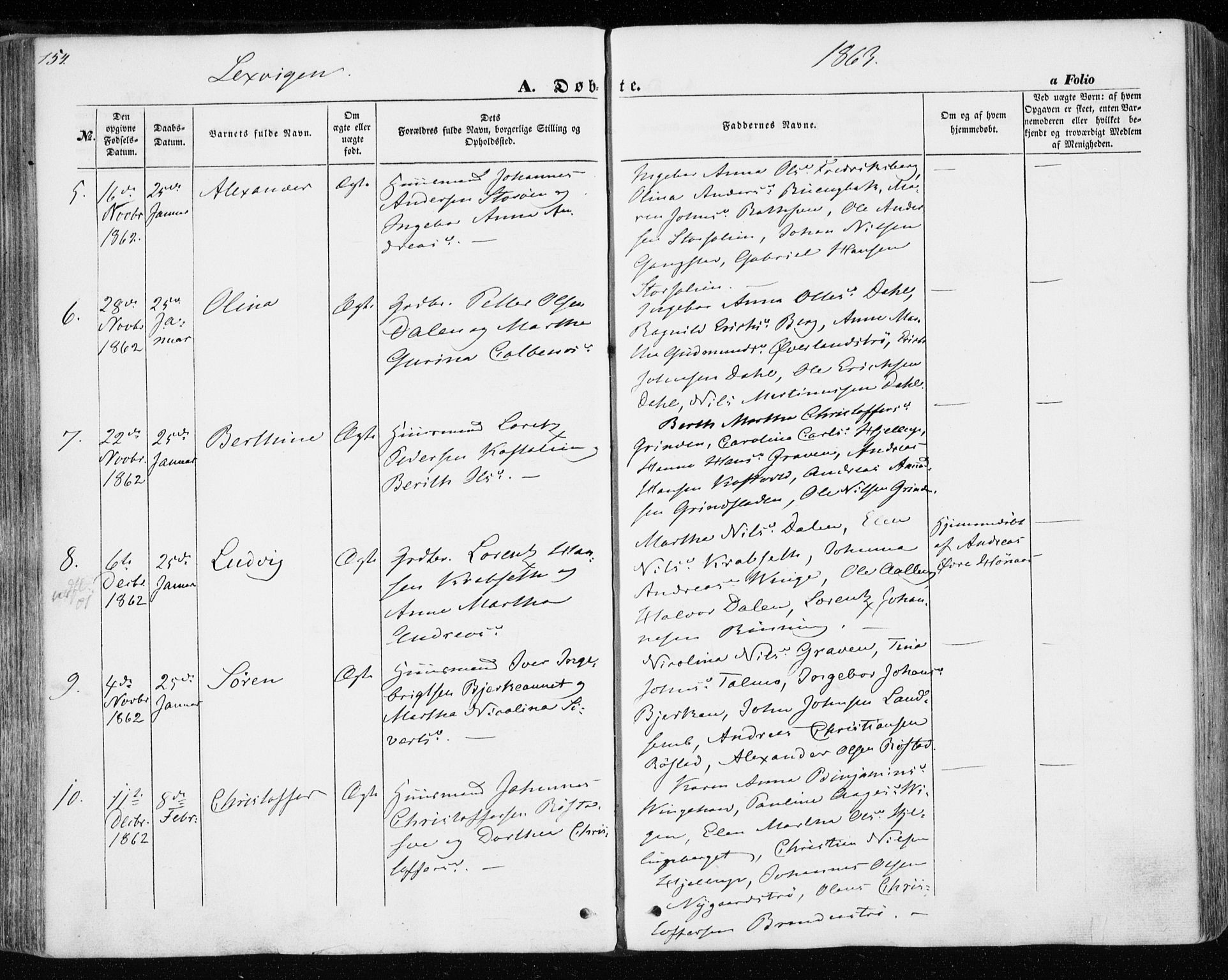 Ministerialprotokoller, klokkerbøker og fødselsregistre - Nord-Trøndelag, SAT/A-1458/701/L0008: Parish register (official) no. 701A08 /1, 1854-1863, p. 154