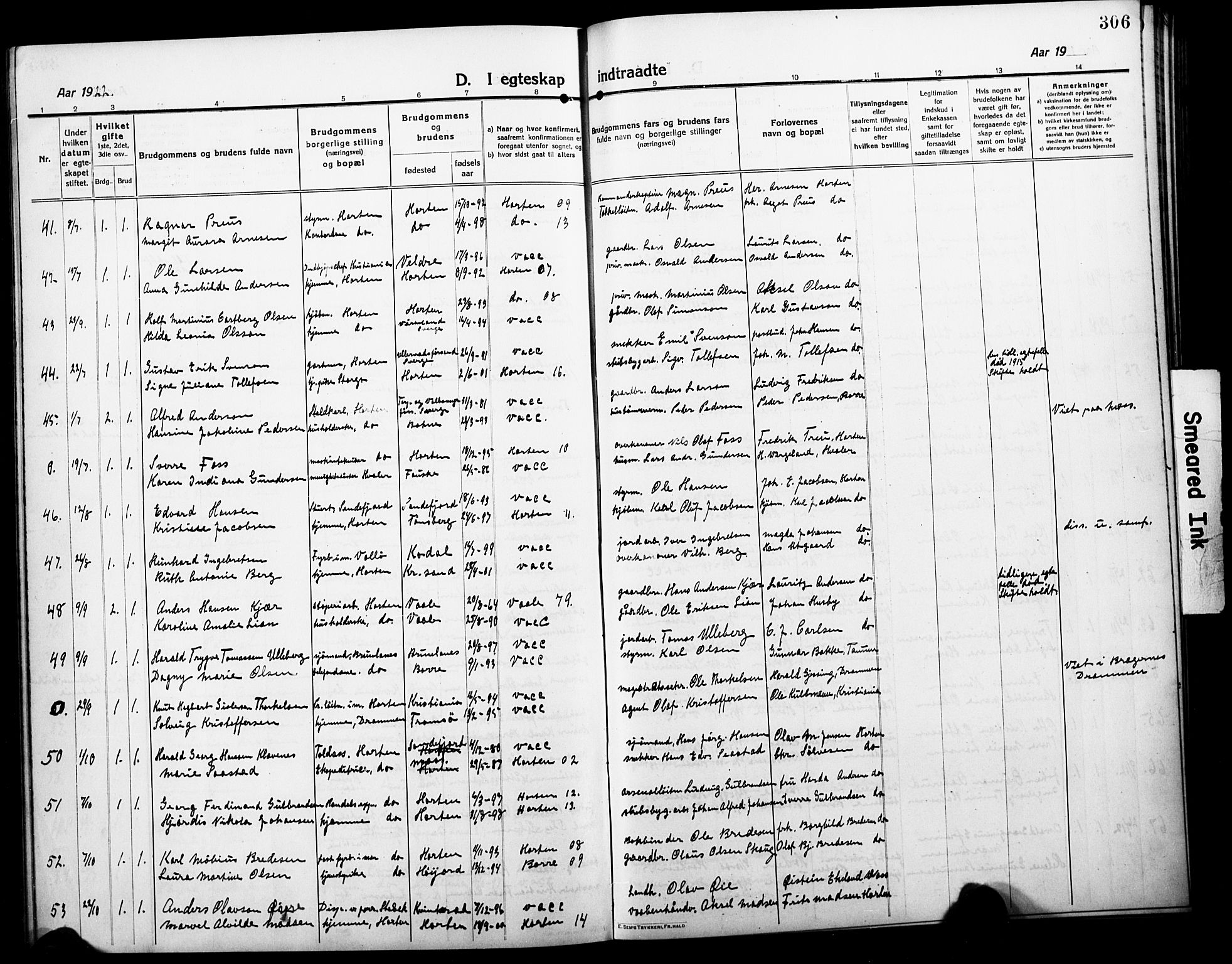 Horten kirkebøker, AV/SAKO-A-348/G/Ga/L0008: Parish register (copy) no. 8, 1916-1926, p. 306