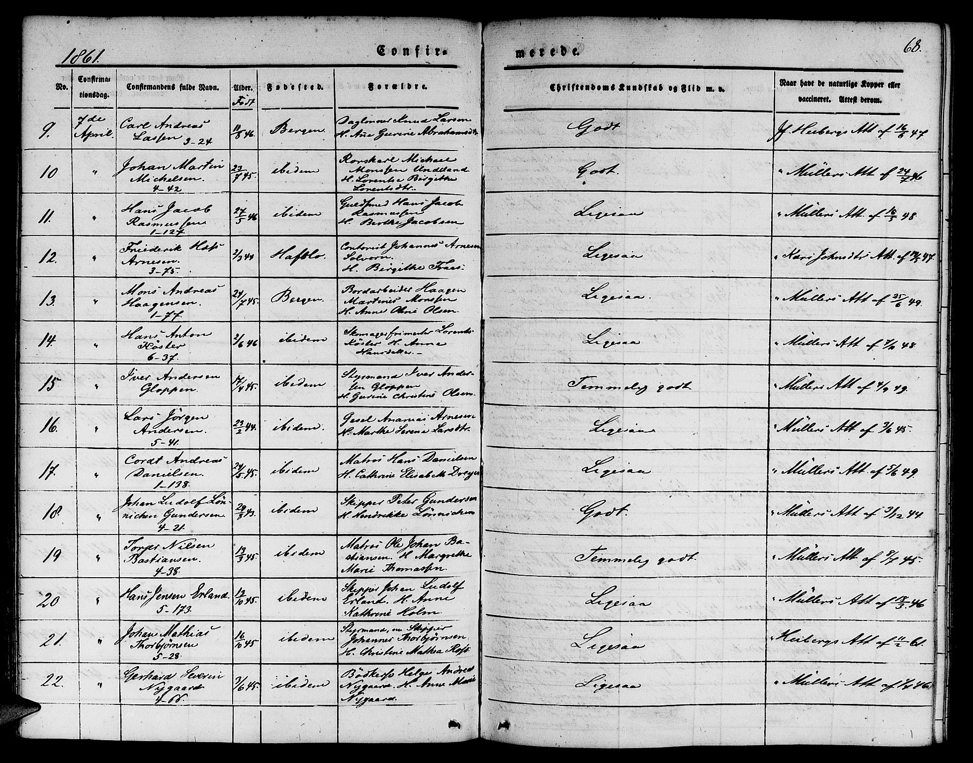 Nykirken Sokneprestembete, SAB/A-77101/H/Hab: Parish register (copy) no. C 1, 1844-1871, p. 68