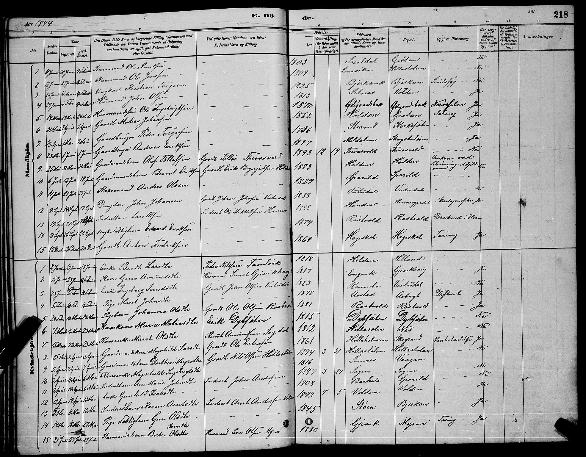 Ministerialprotokoller, klokkerbøker og fødselsregistre - Sør-Trøndelag, SAT/A-1456/630/L0504: Parish register (copy) no. 630C02, 1879-1898, p. 218