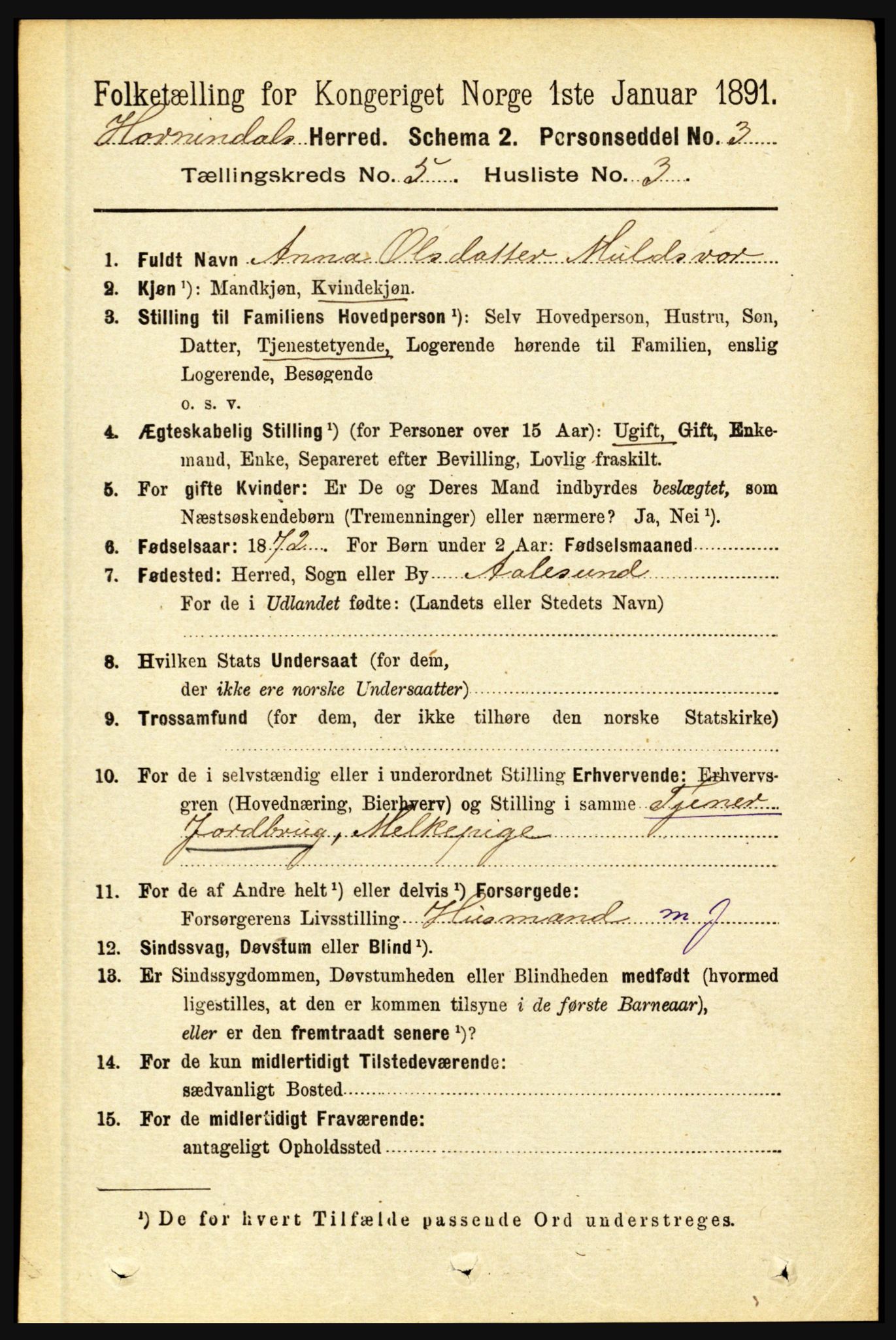 RA, 1891 census for 1444 Hornindal, 1891, p. 1155