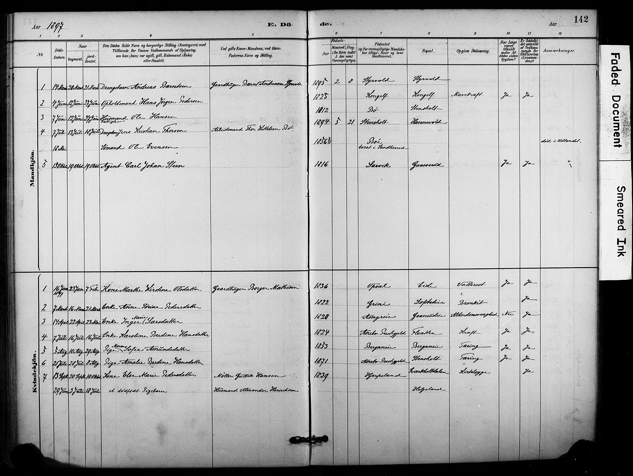 Lardal kirkebøker, SAKO/A-350/F/Fd/L0001: Parish register (official) no. IV 1, 1881-1907, p. 142