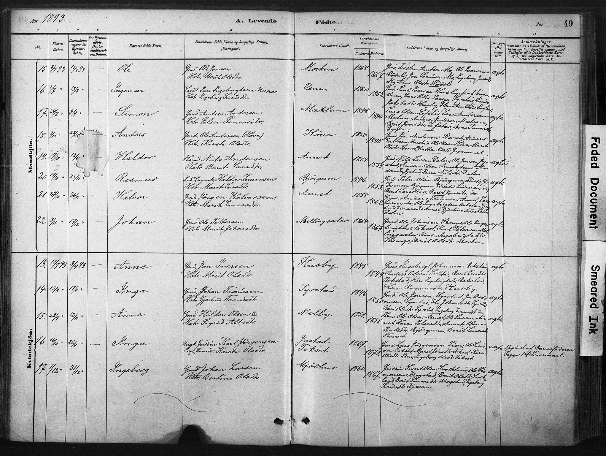 Ministerialprotokoller, klokkerbøker og fødselsregistre - Sør-Trøndelag, SAT/A-1456/667/L0795: Parish register (official) no. 667A03, 1879-1907, p. 49