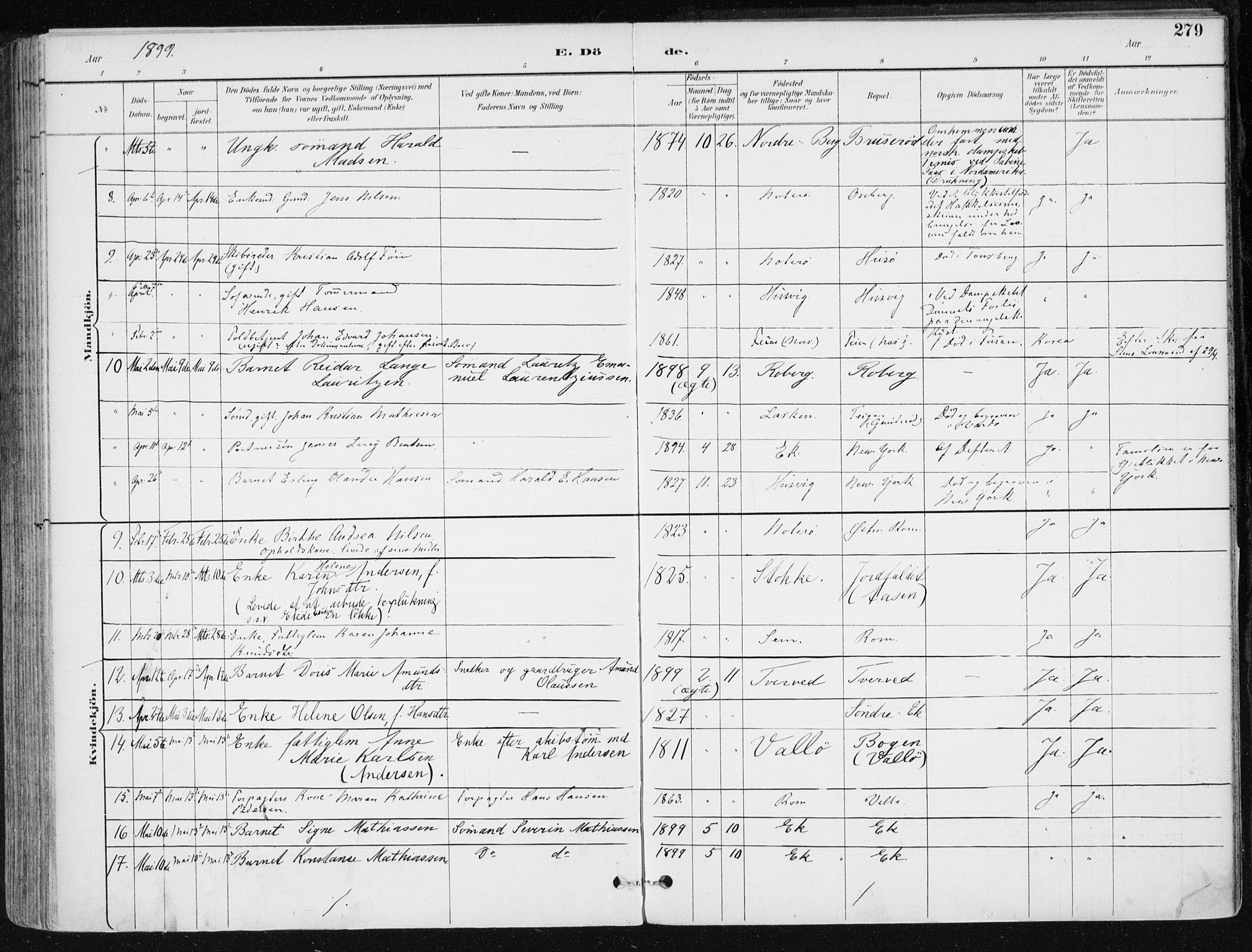 Sem kirkebøker, AV/SAKO-A-5/F/Fb/L0005: Parish register (official) no. II 5, 1892-1904, p. 279