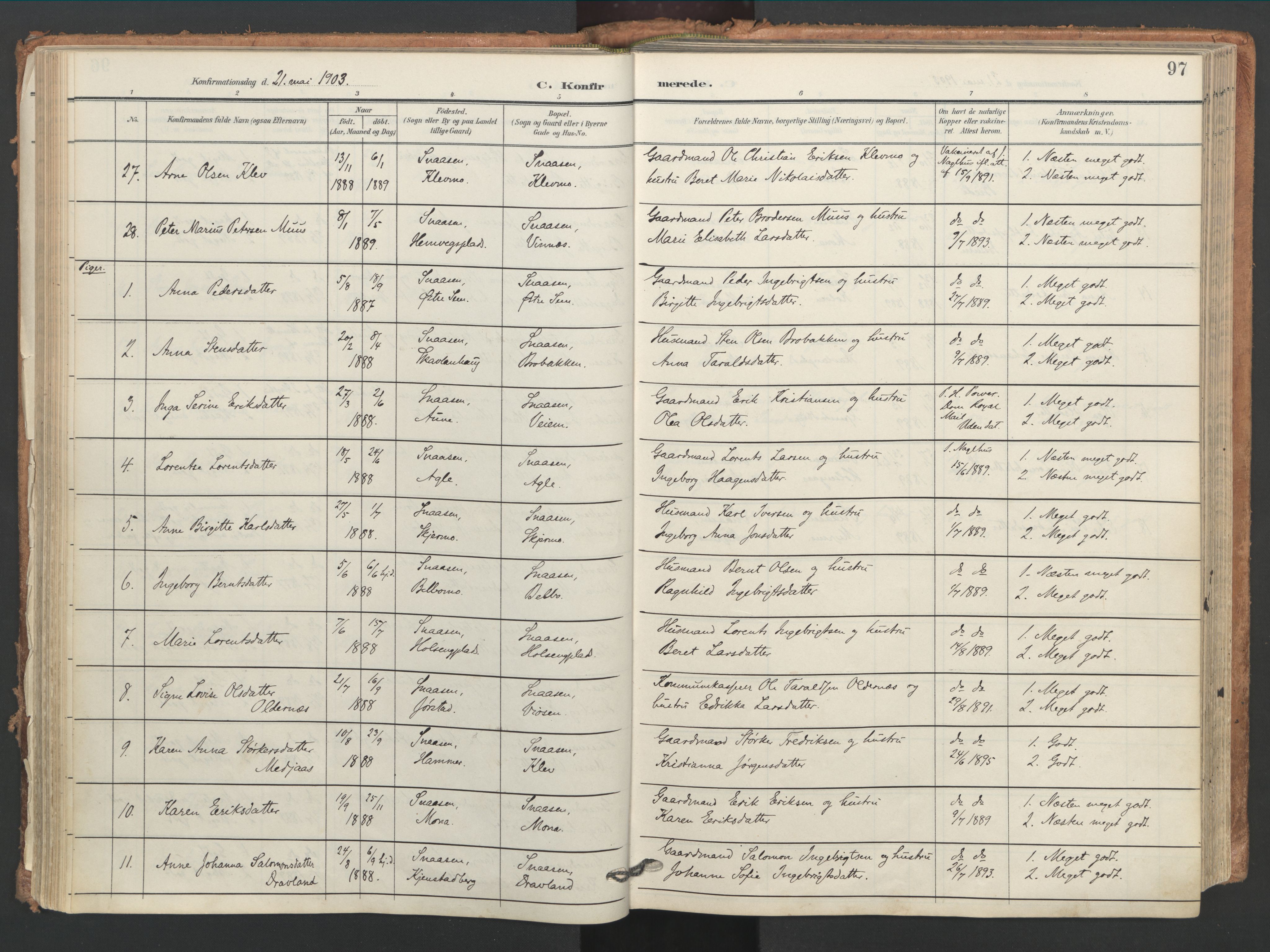 Ministerialprotokoller, klokkerbøker og fødselsregistre - Nord-Trøndelag, AV/SAT-A-1458/749/L0477: Parish register (official) no. 749A11, 1902-1927, p. 97