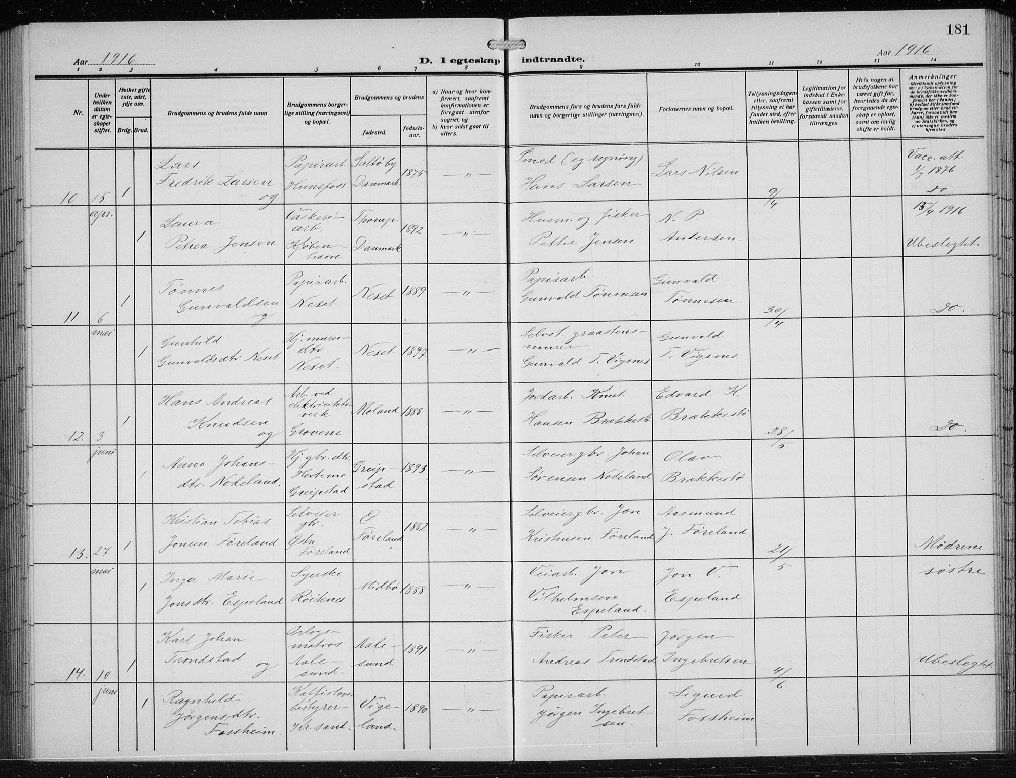 Vennesla sokneprestkontor, AV/SAK-1111-0045/Fb/Fbb/L0006: Parish register (copy) no. B 6, 1914-1921, p. 181