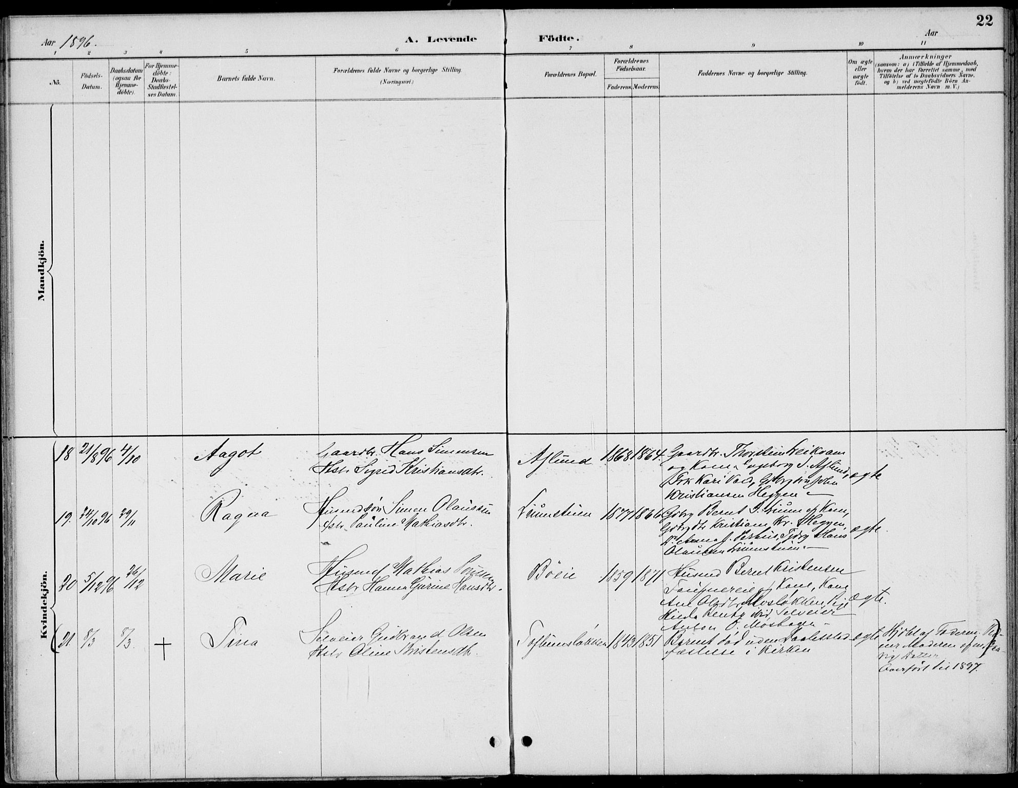 Østre Gausdal prestekontor, AV/SAH-PREST-092/H/Ha/Haa/L0003: Parish register (official) no. 3, 1887-1901, p. 22