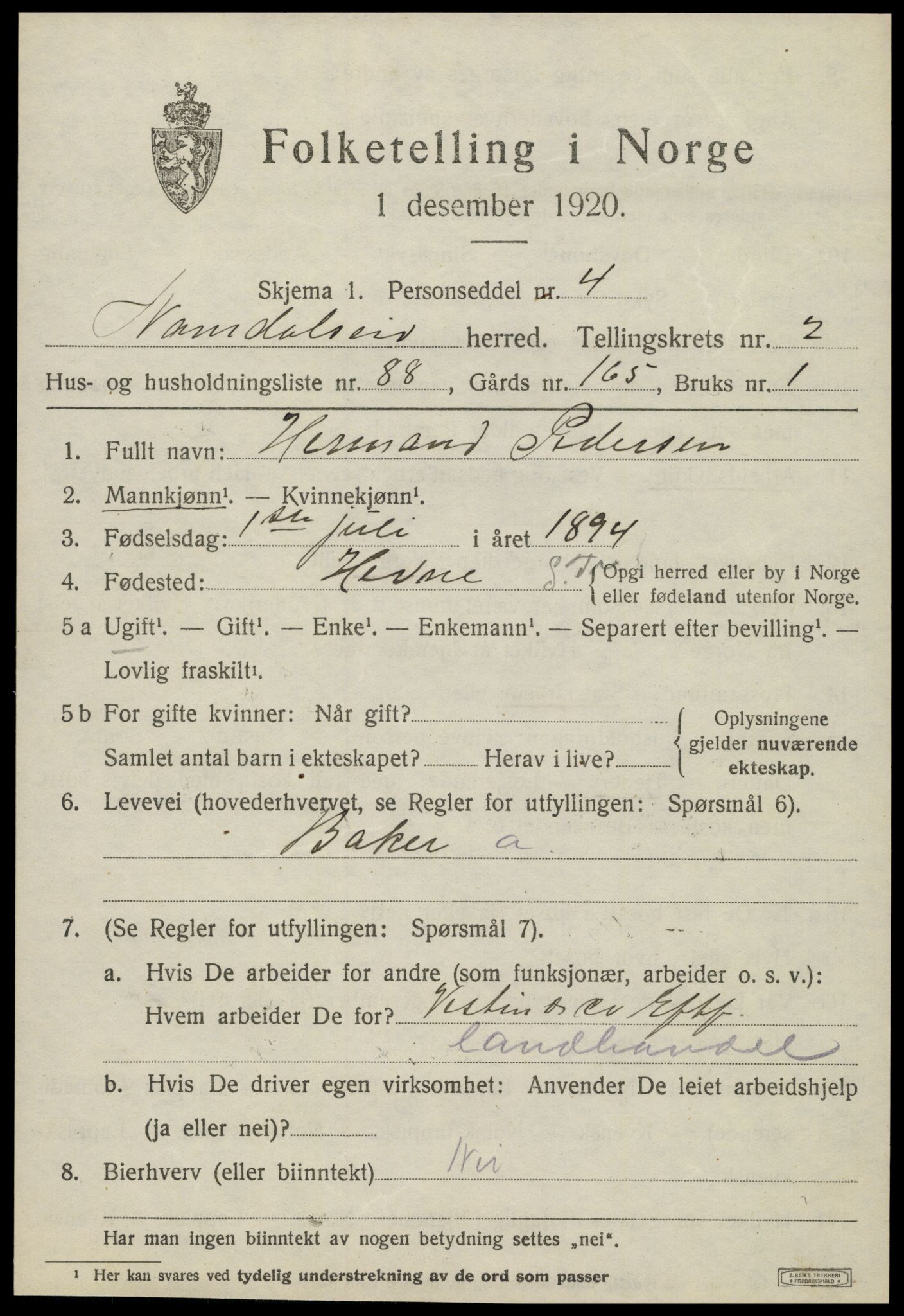 SAT, 1920 census for Namdalseid, 1920, p. 2324