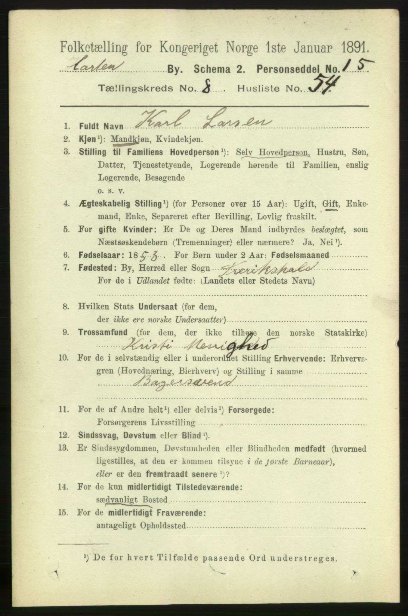 RA, 1891 census for 0703 Horten, 1891, p. 5522