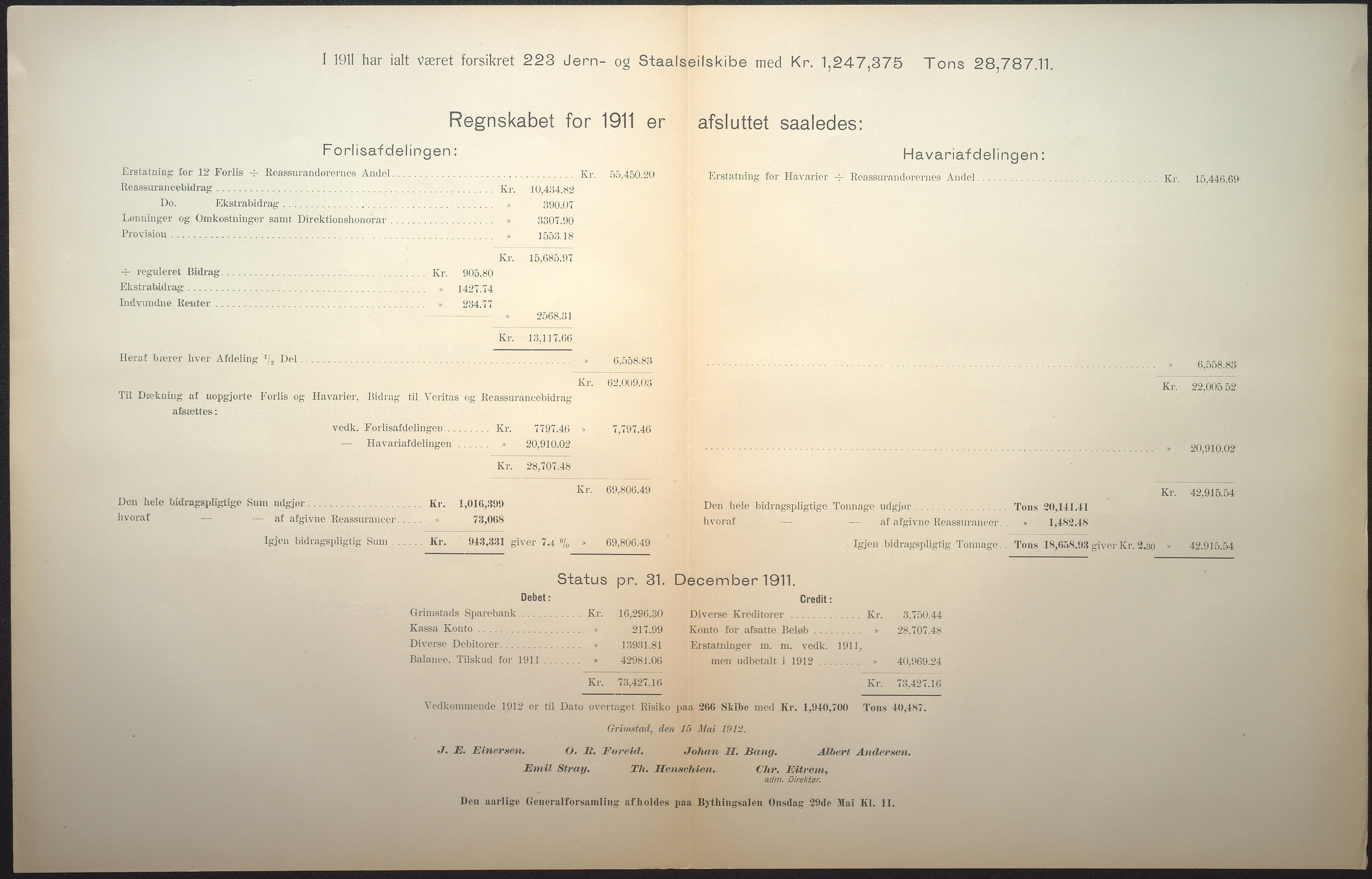 Agders Gjensidige Assuranceforening, AAKS/PA-1718/05/L0004: Regnskap, seilavdeling, pakkesak. Og regnskap jernavdeling, 1911-1924