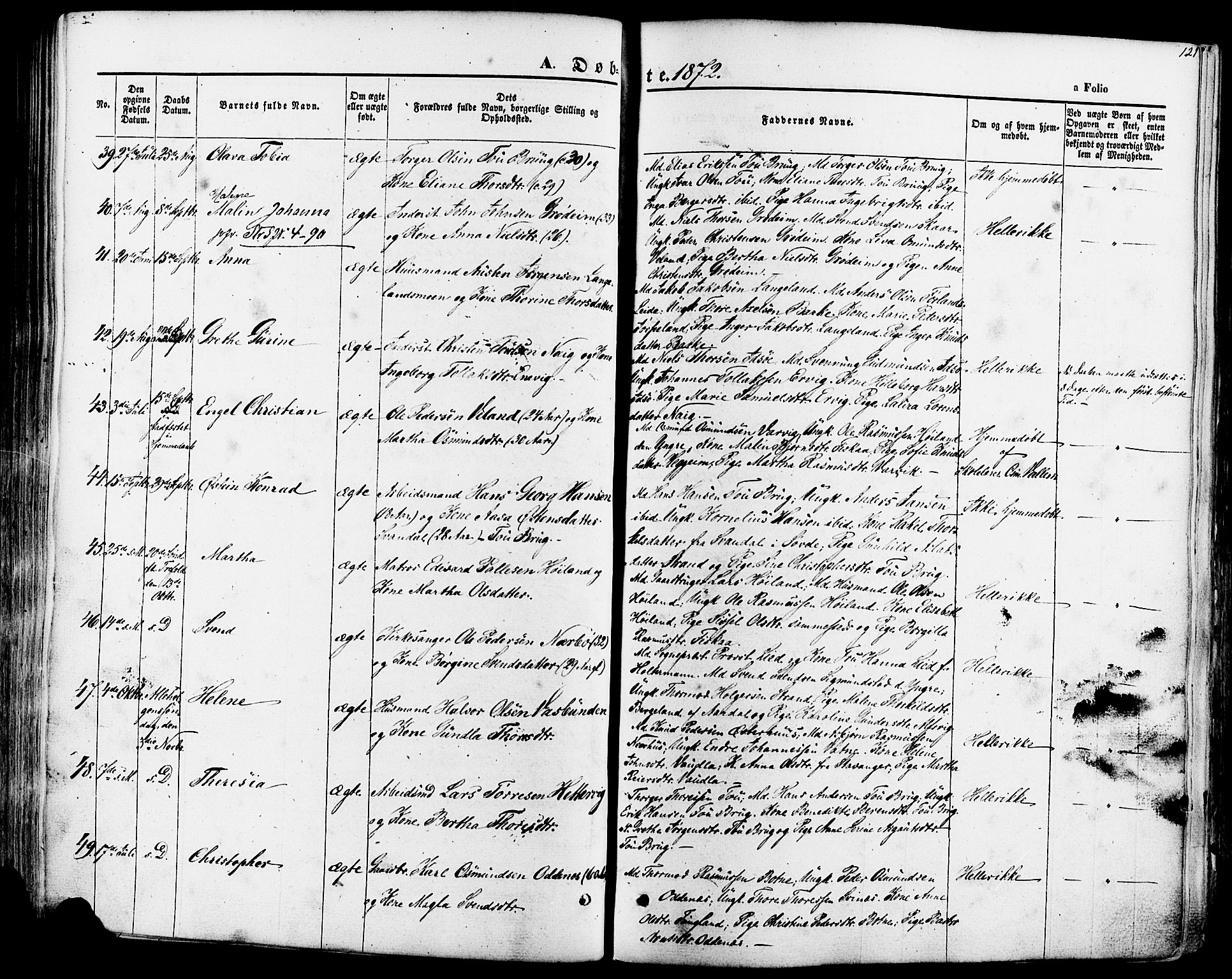 Strand sokneprestkontor, AV/SAST-A-101828/H/Ha/Haa/L0007: Parish register (official) no. A 7, 1855-1881, p. 121