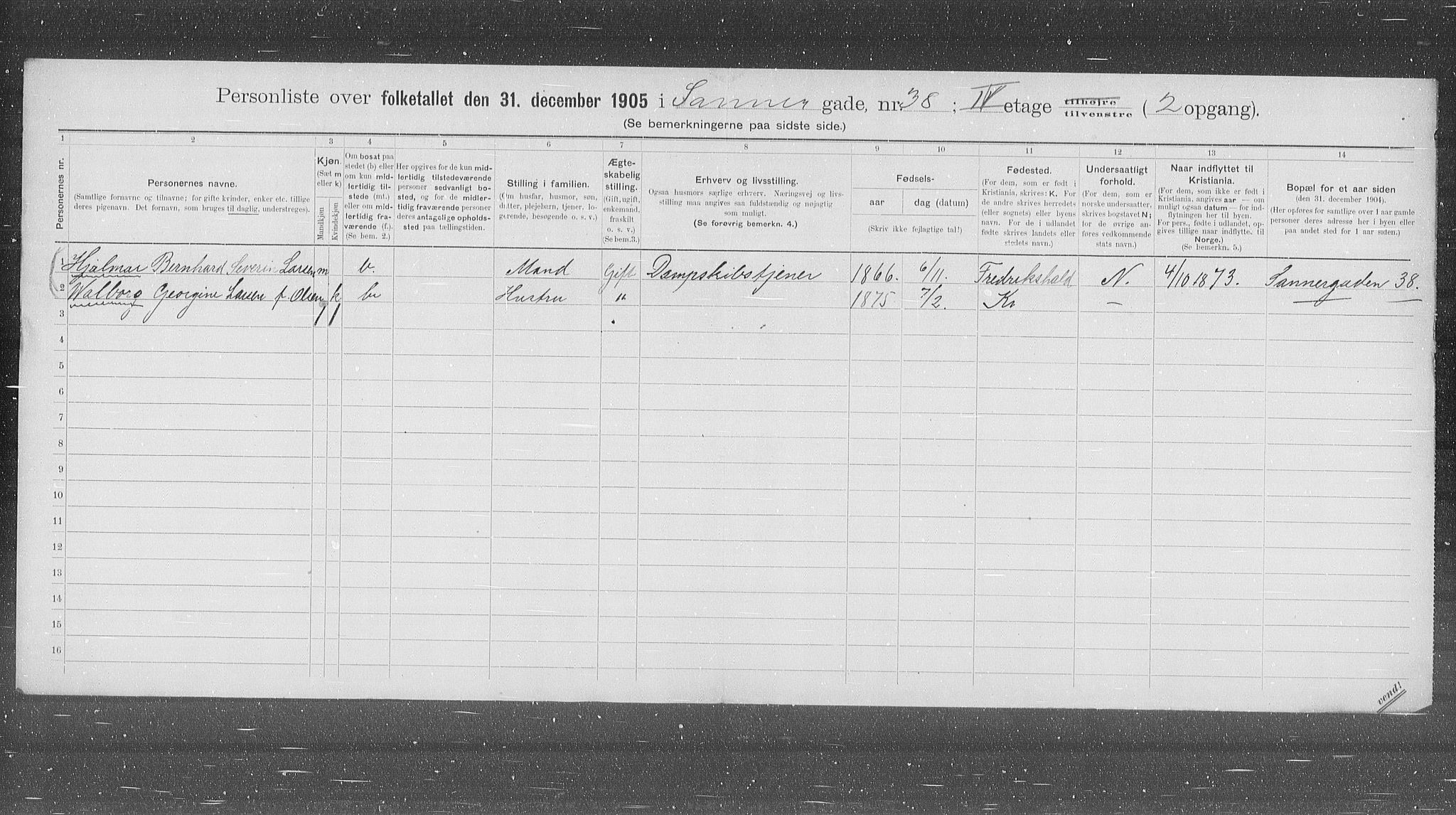 OBA, Municipal Census 1905 for Kristiania, 1905, p. 46345