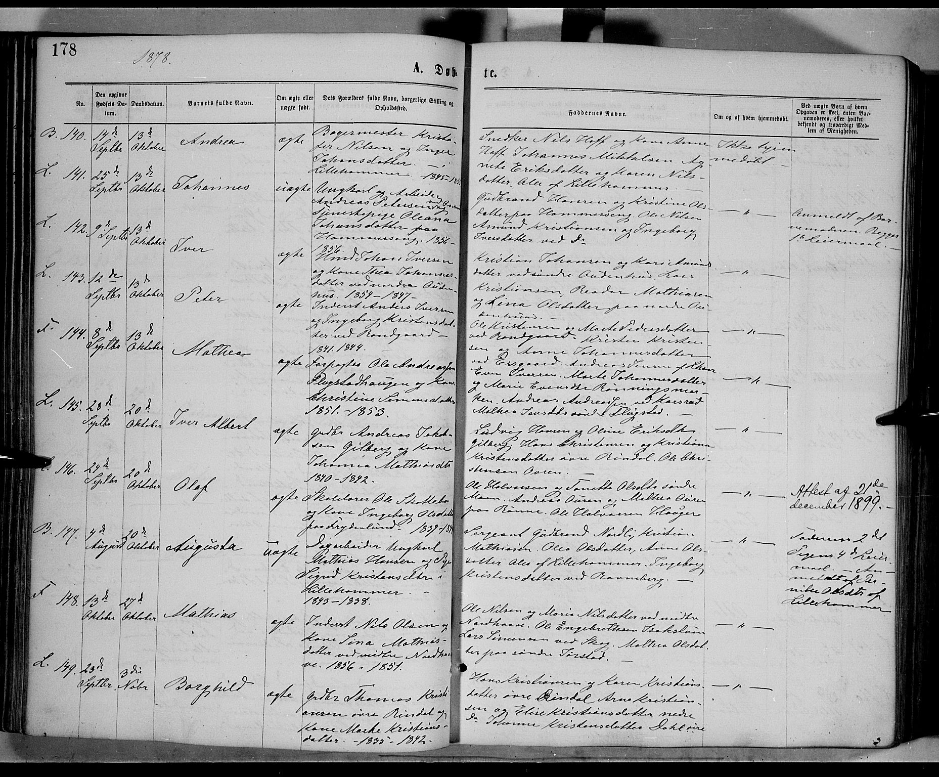 Fåberg prestekontor, AV/SAH-PREST-086/H/Ha/Haa/L0007: Parish register (official) no. 7, 1868-1878, p. 178