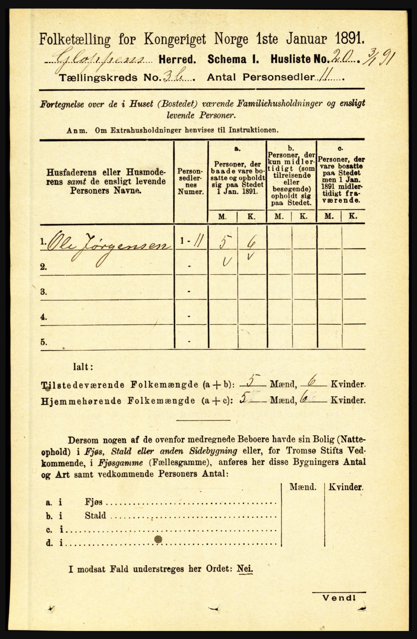 RA, 1891 census for 1445 Gloppen, 1891, p. 1436