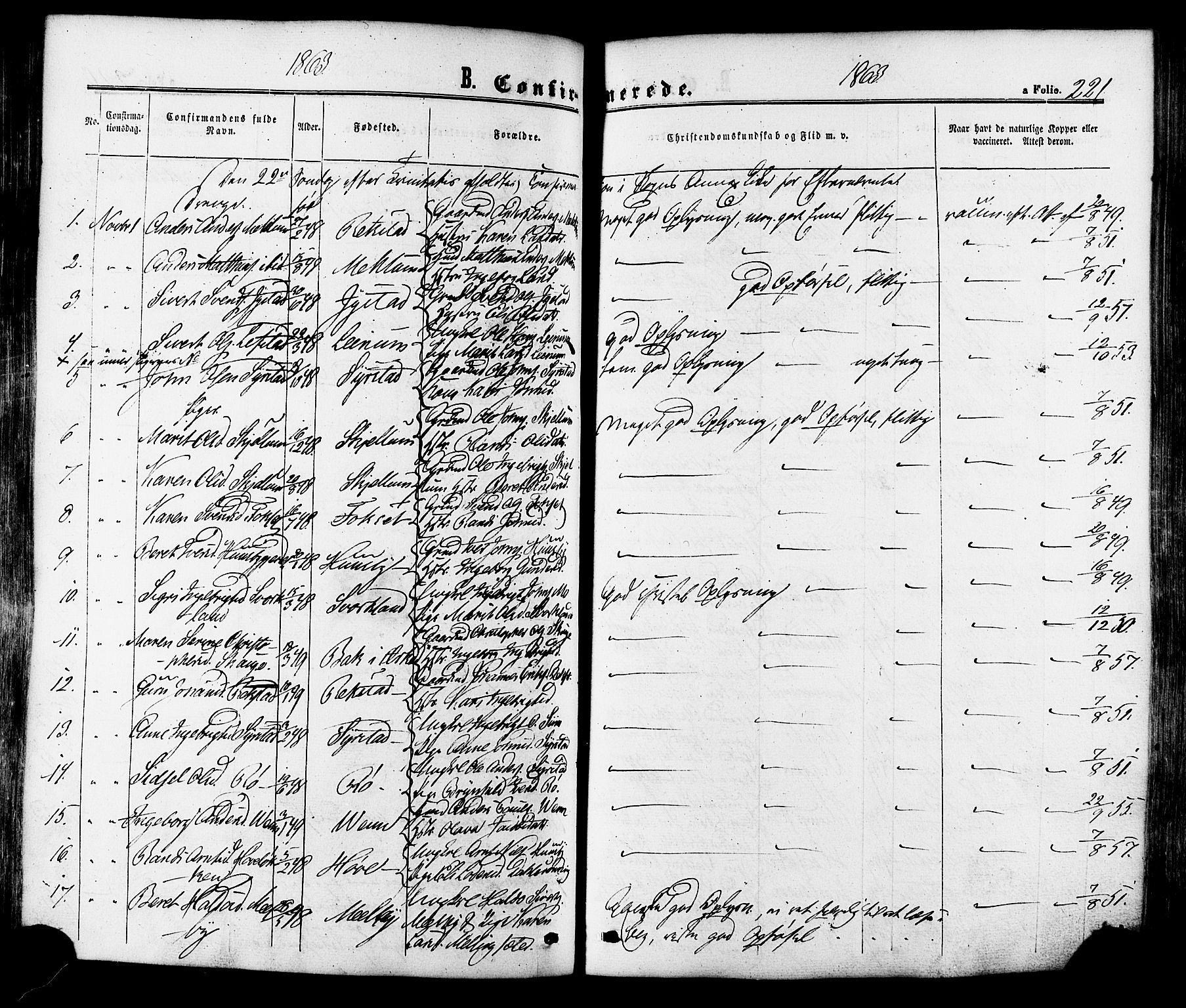 Ministerialprotokoller, klokkerbøker og fødselsregistre - Sør-Trøndelag, SAT/A-1456/665/L0772: Parish register (official) no. 665A07, 1856-1878, p. 221