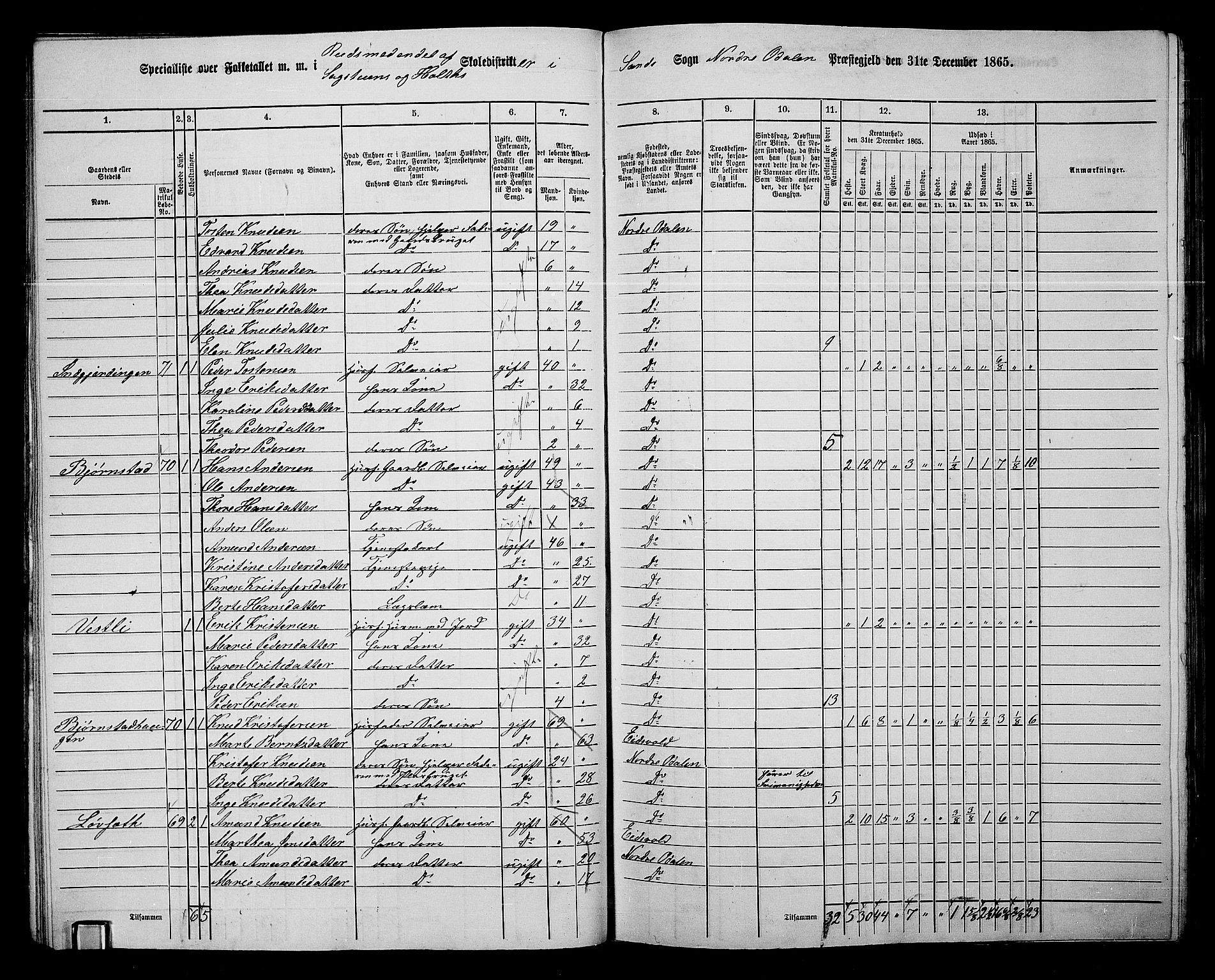 RA, 1865 census for Nord-Odal, 1865, p. 40