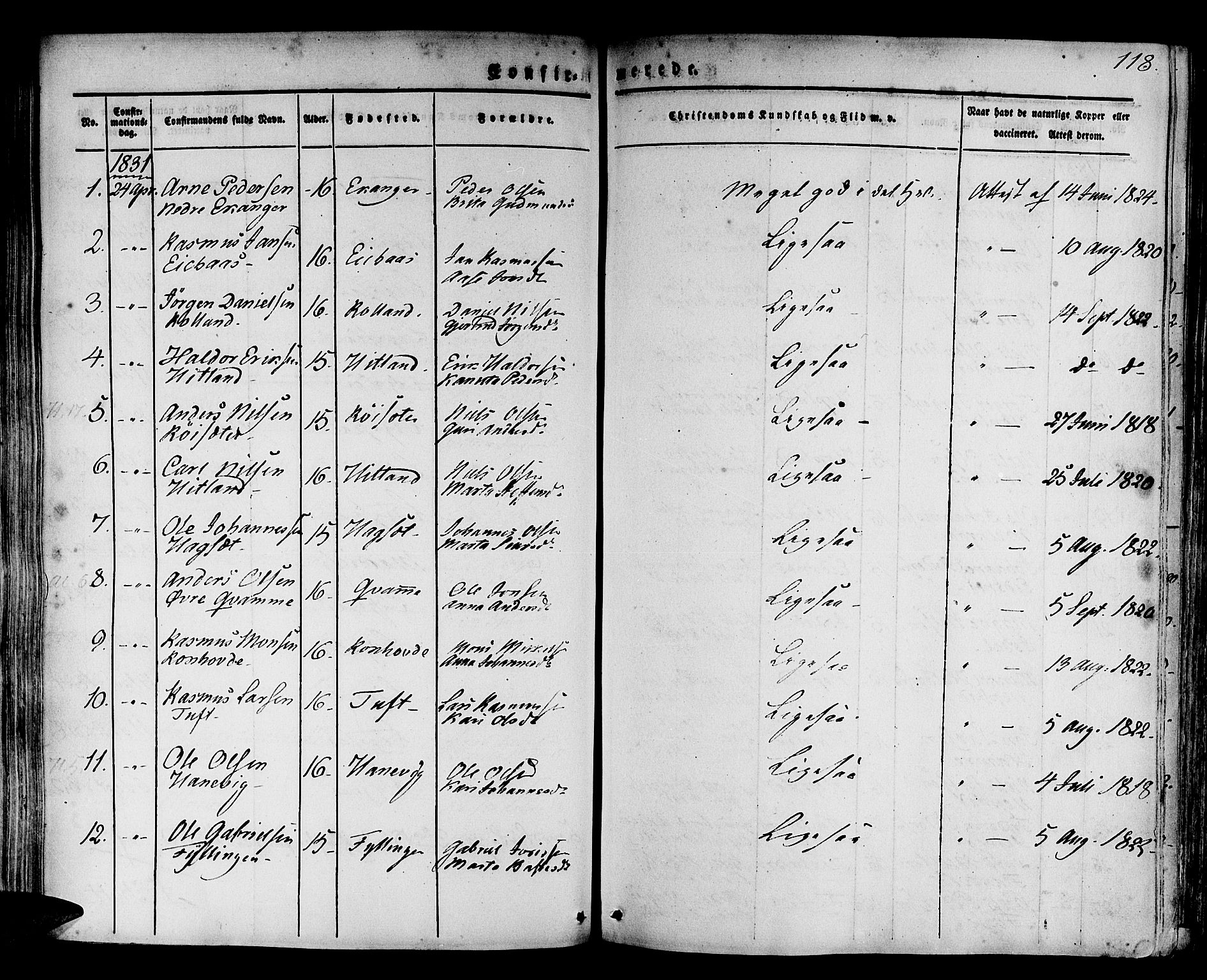 Hamre sokneprestembete, SAB/A-75501/H/Ha/Haa/Haaa/L0011: Parish register (official) no. A 11, 1826-1834, p. 118