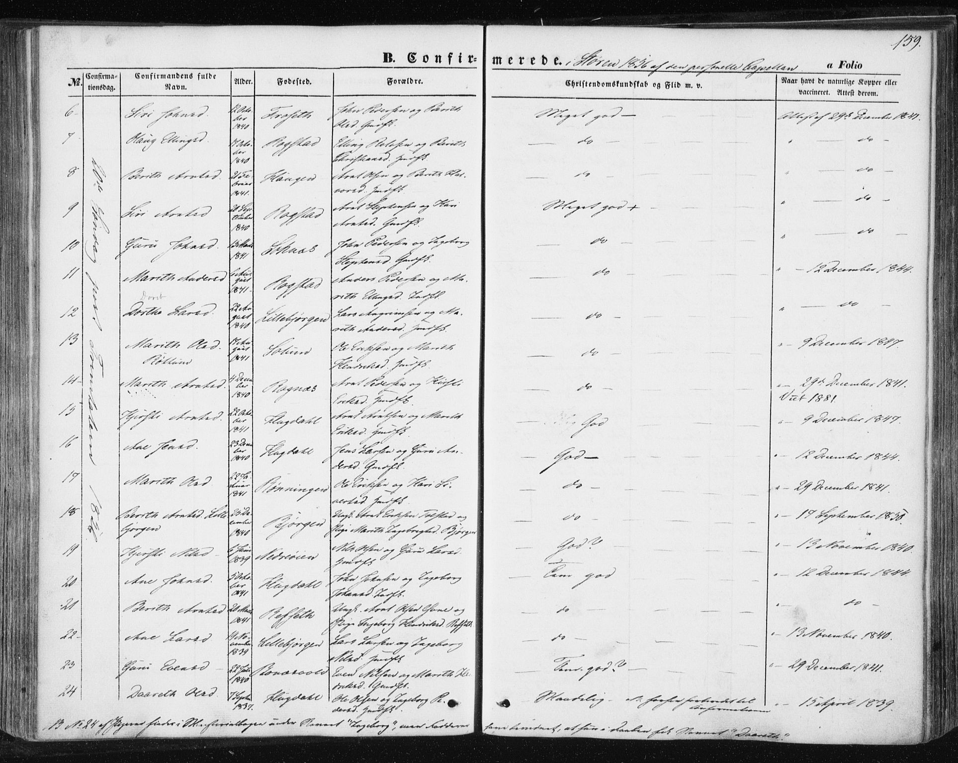 Ministerialprotokoller, klokkerbøker og fødselsregistre - Sør-Trøndelag, SAT/A-1456/687/L1000: Parish register (official) no. 687A06, 1848-1869, p. 159
