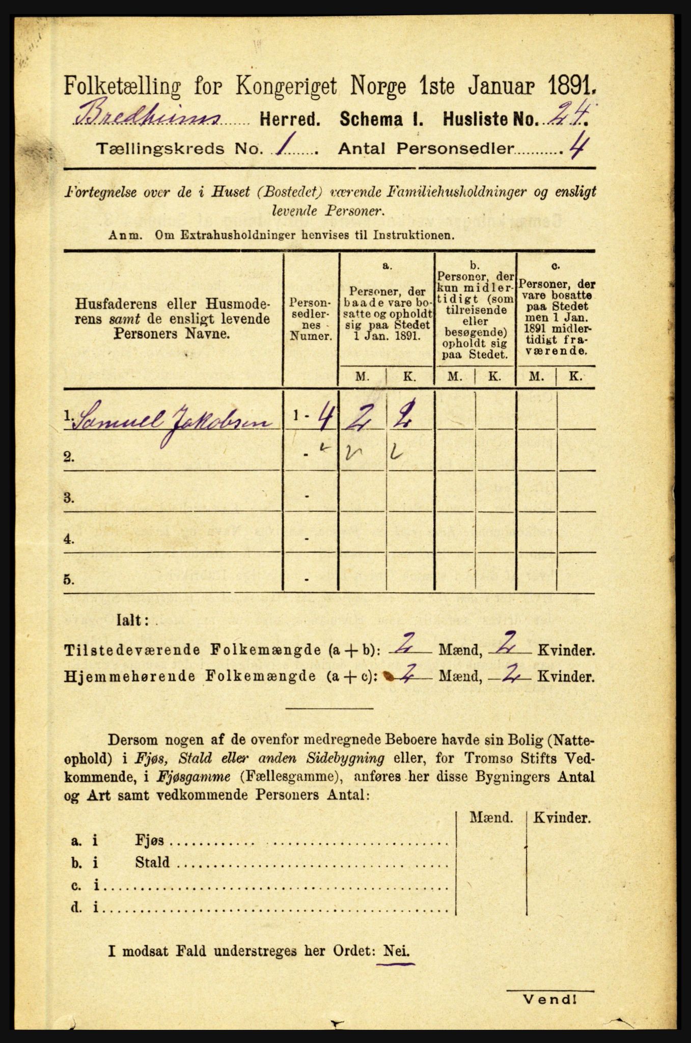 RA, 1891 census for 1446 Breim, 1891, p. 42