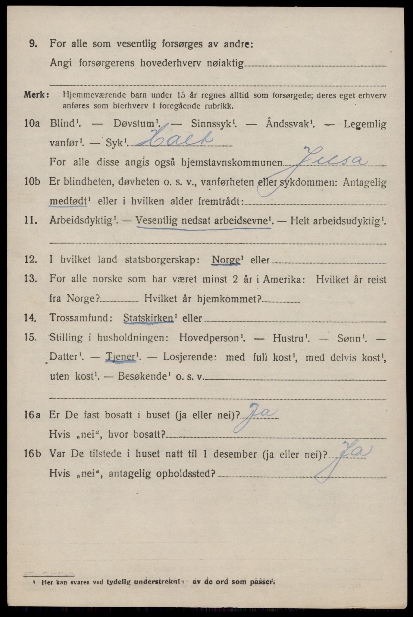 SAST, 1920 census for Jelsa, 1920, p. 1657